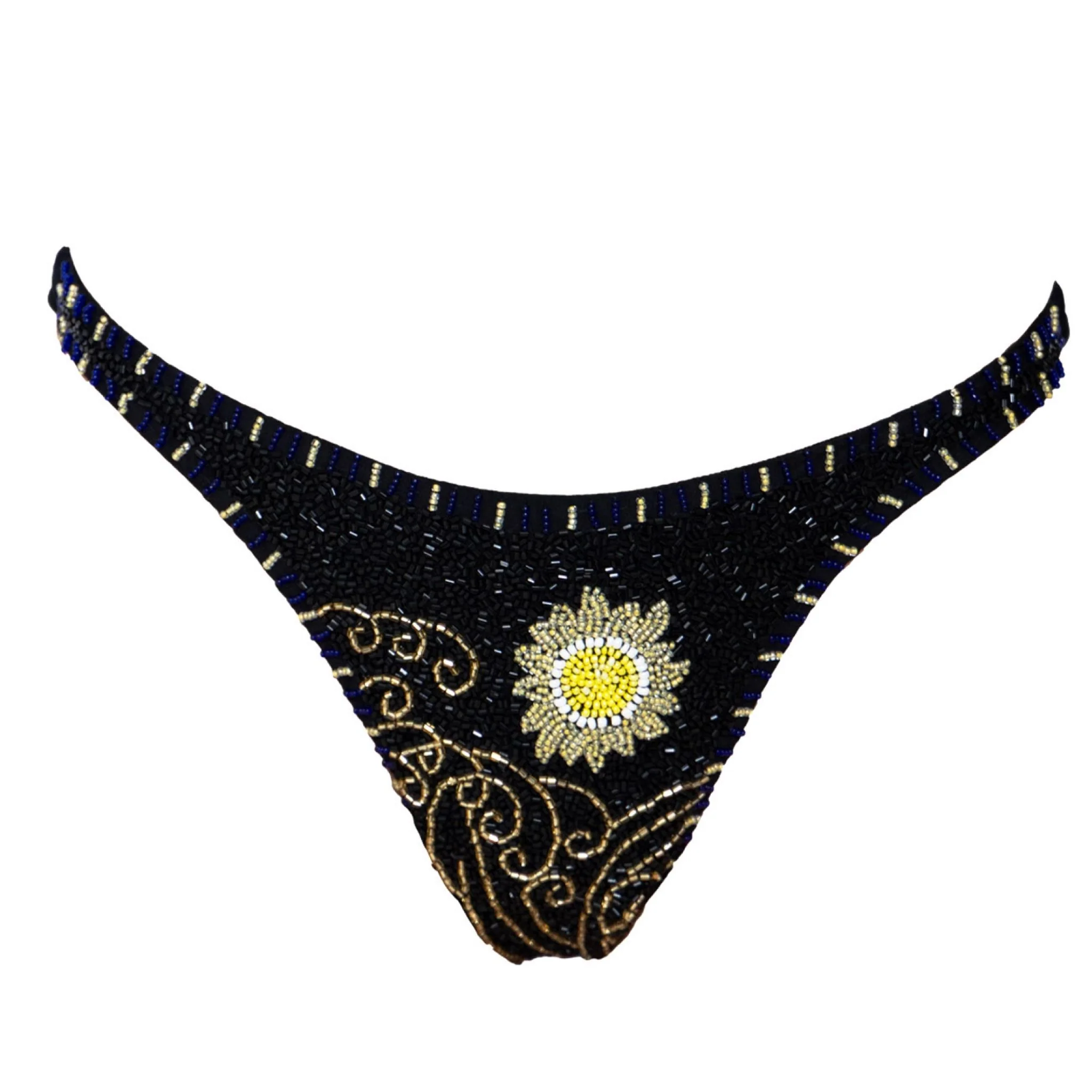 Dark Tide Hand-Beaded Embellished Bikini Bottom | Black