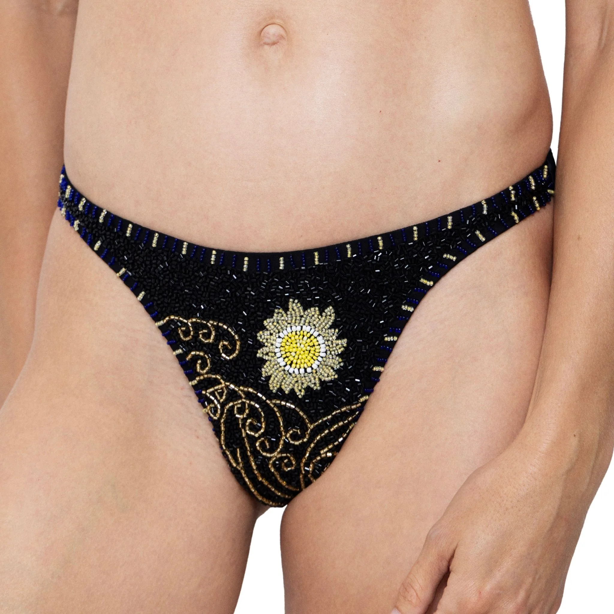 Dark Tide Hand-Beaded Embellished Bikini Bottom | Black - Image 4