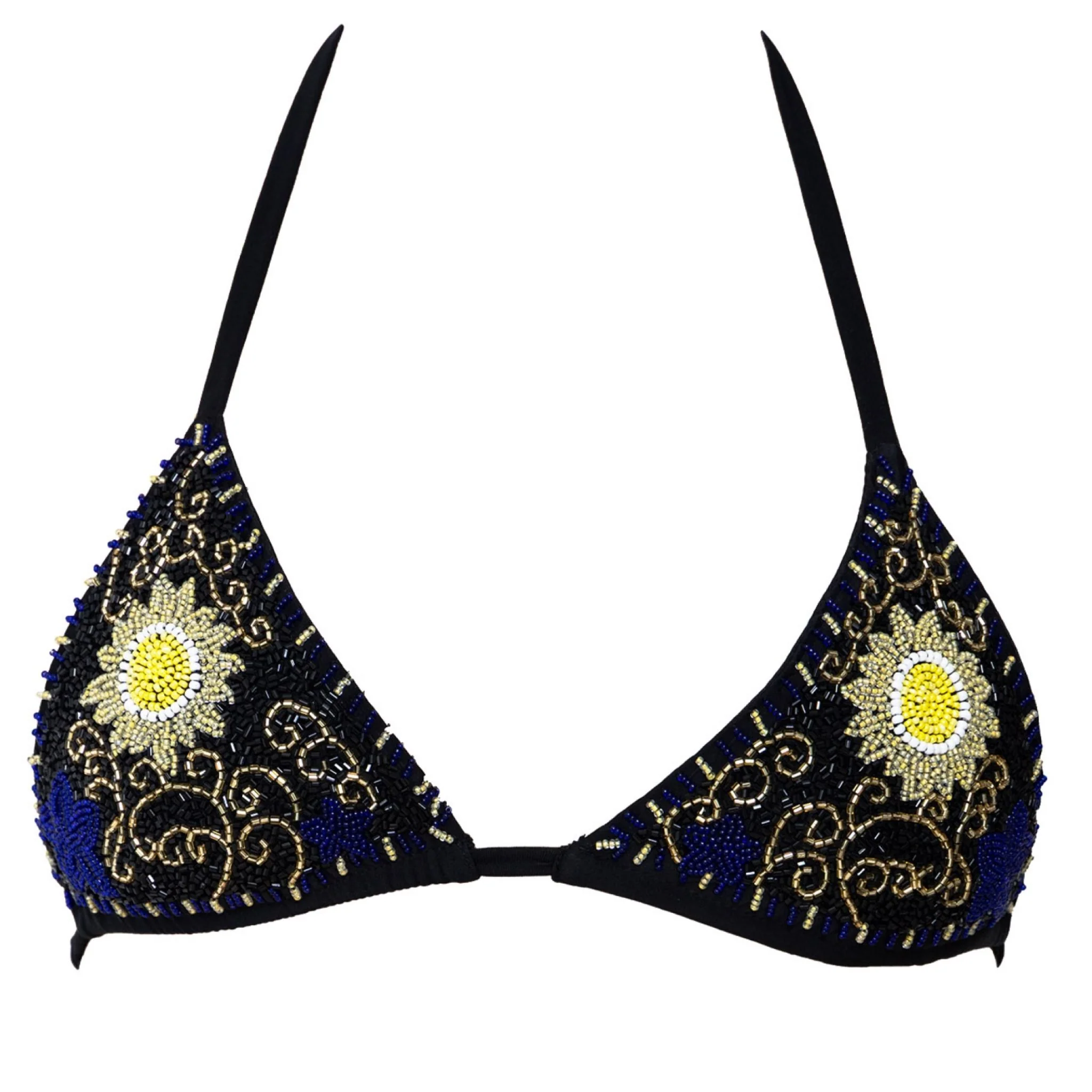 Dark Tide Hand-Beaded Embellished Bikini Top | Black