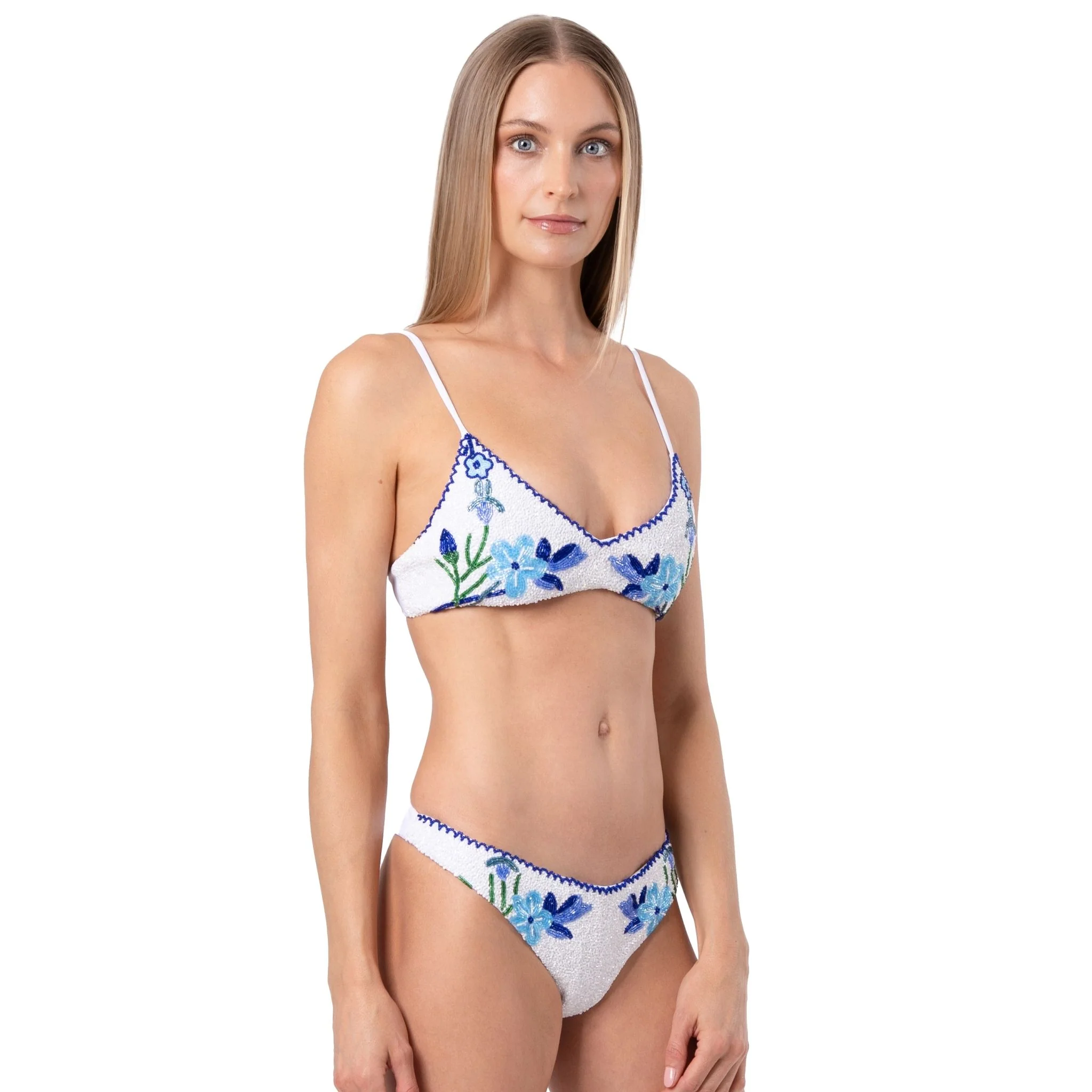 Euro Summer Hand-Beaded Embellished Bikini Top | Blue - Image 3