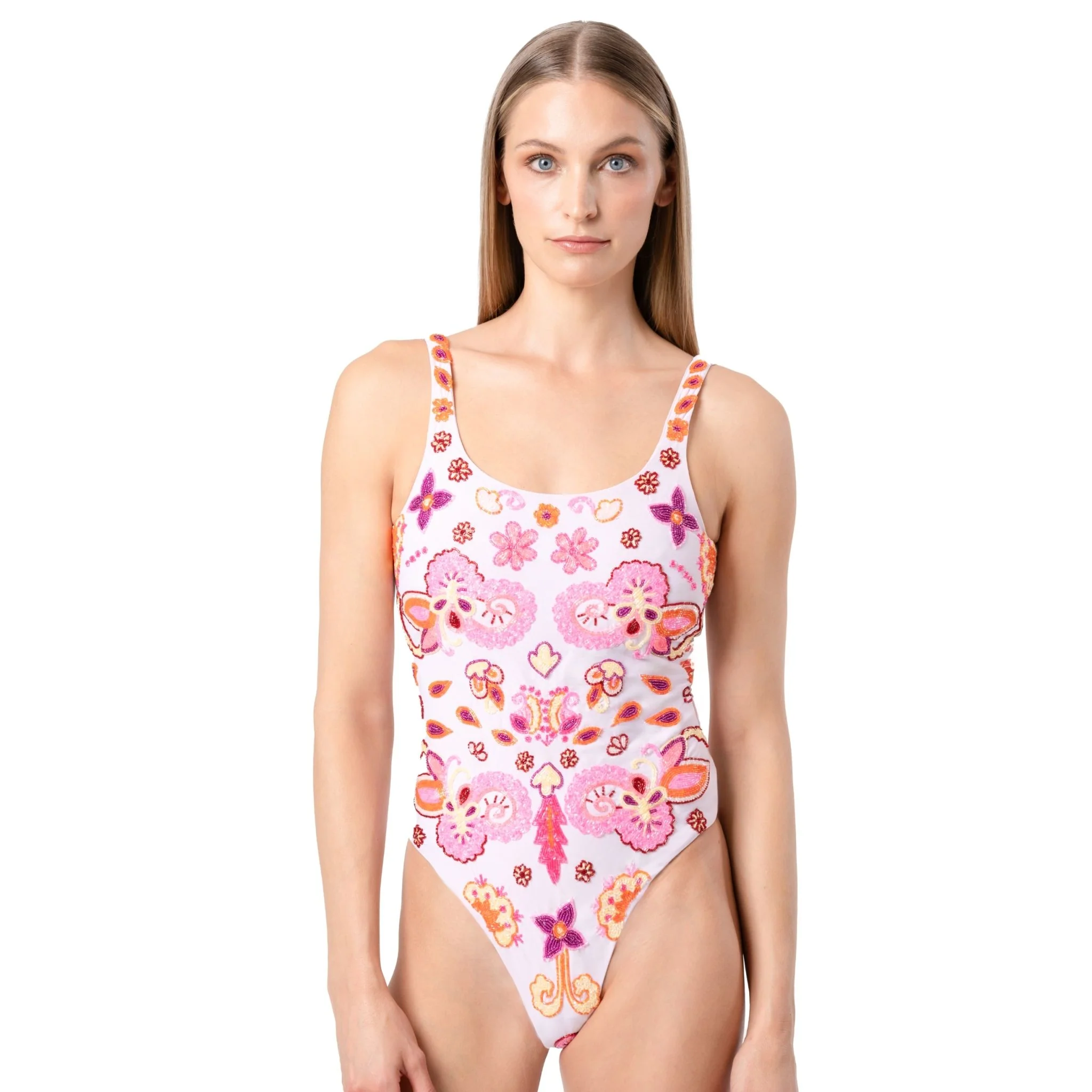 Floral Fiesta Hand-Beaded Embellished One-Piece Swimsuit - Image 3