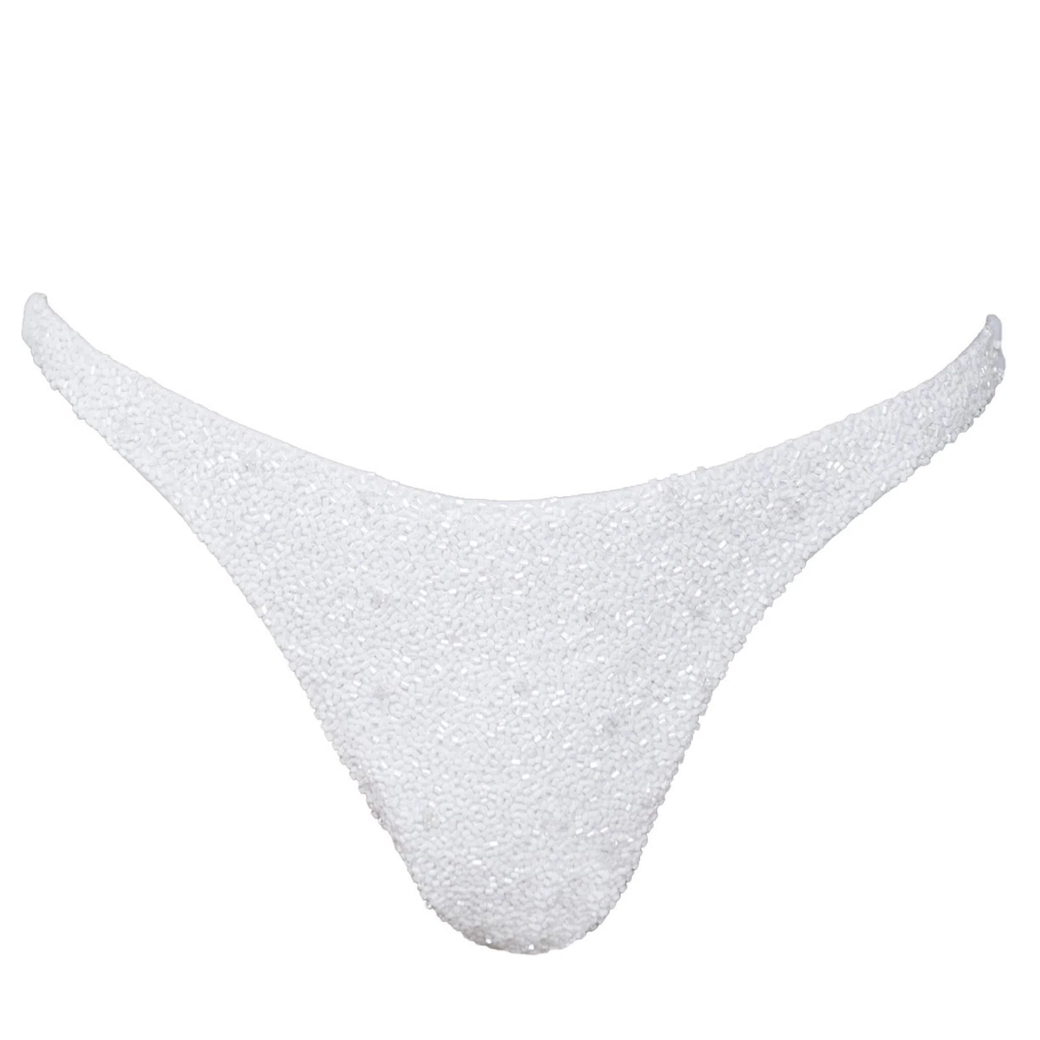 Forever Hand-Beaded Embellished Bikini Bottom | White