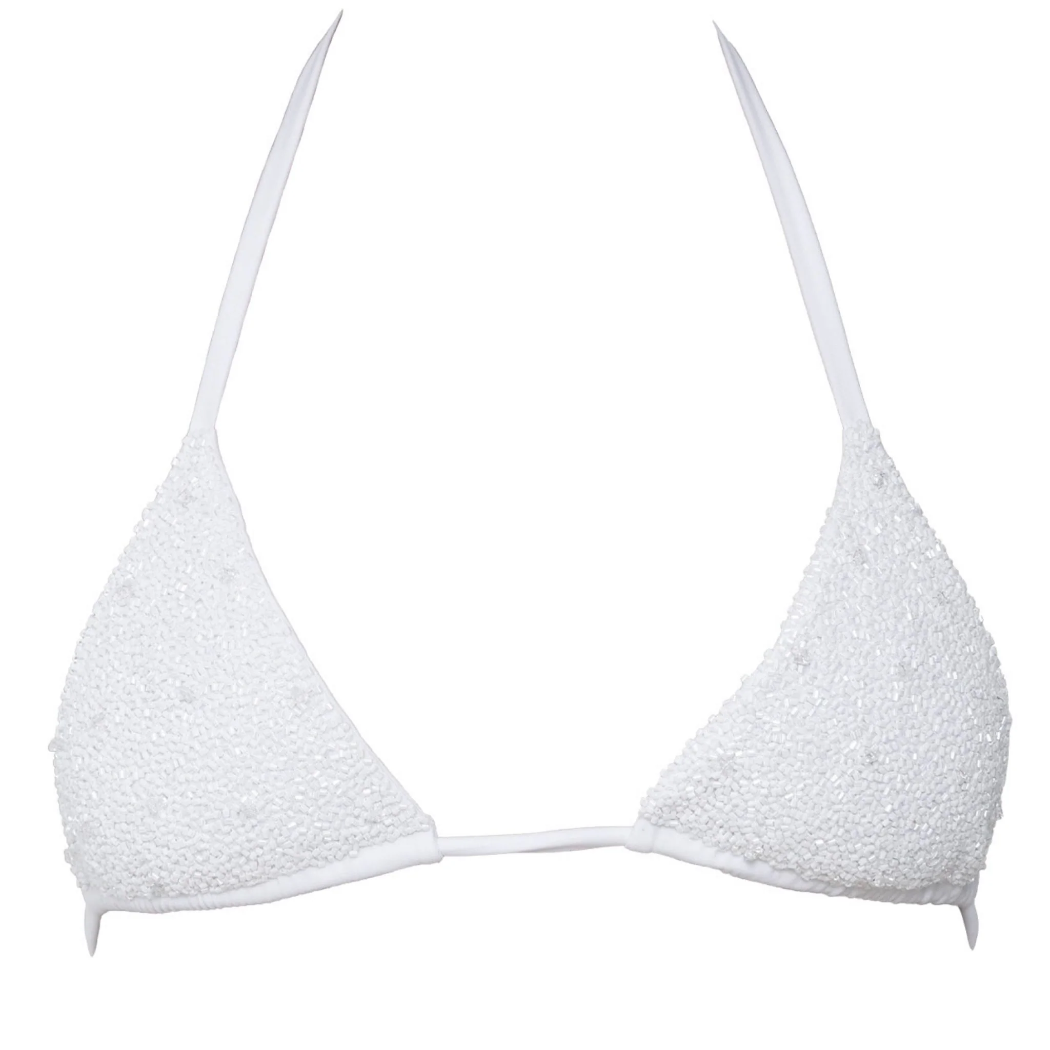Forever Hand-Beaded Embellished Bikini Top | White