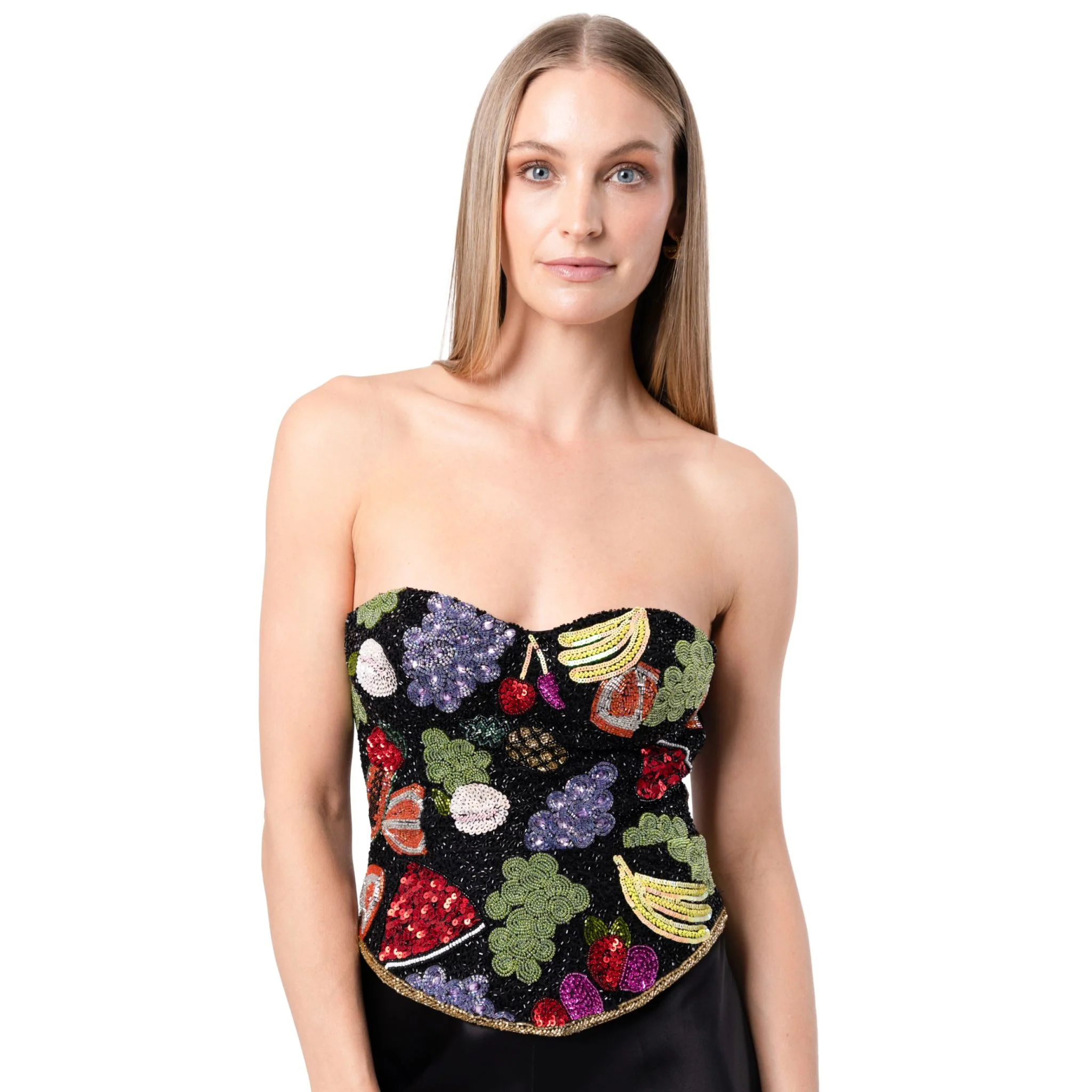 Fruit Hand-Beaded Embellished Corset Top | Black - Image 3