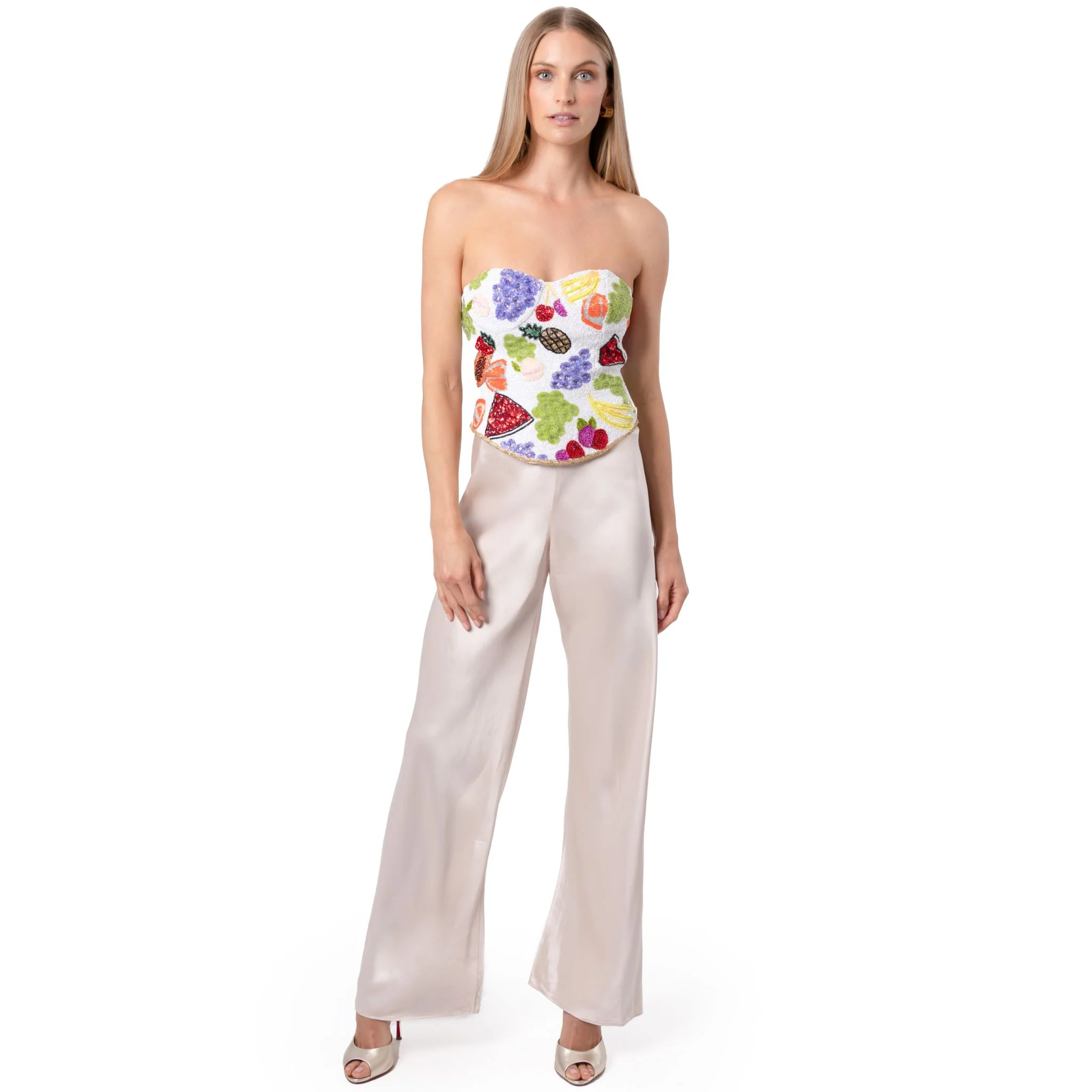 Fruit Hand-Beaded Embellished Corset Top | White - Image 2