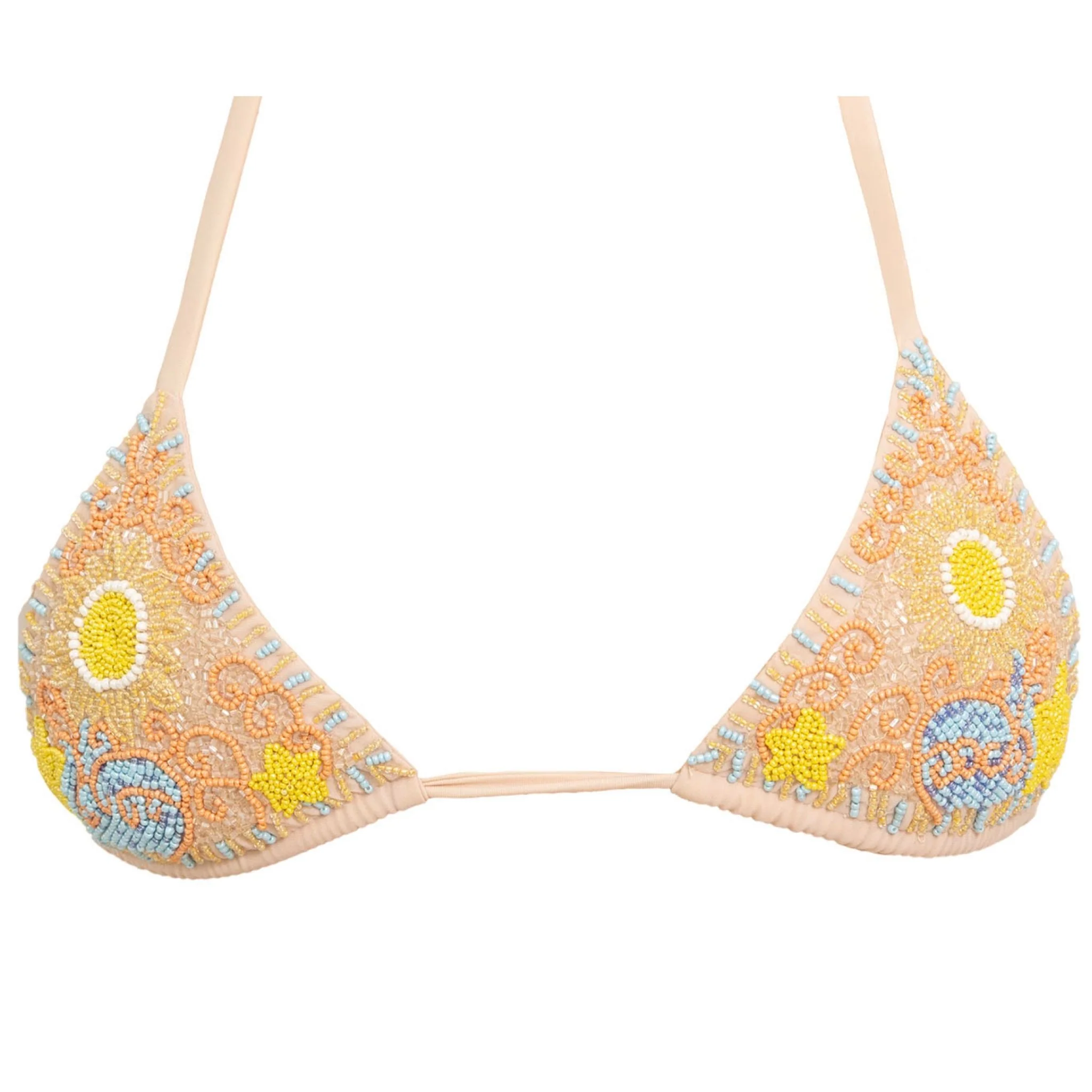 High Tide Hand-Beaded Embellished Bikini Top | Sand