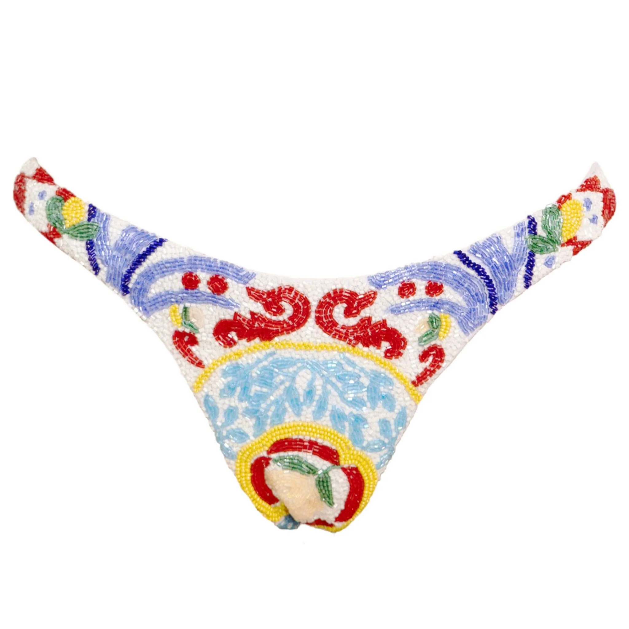 Limoncello Hand-Beaded Embellished Bikini Bottom | White