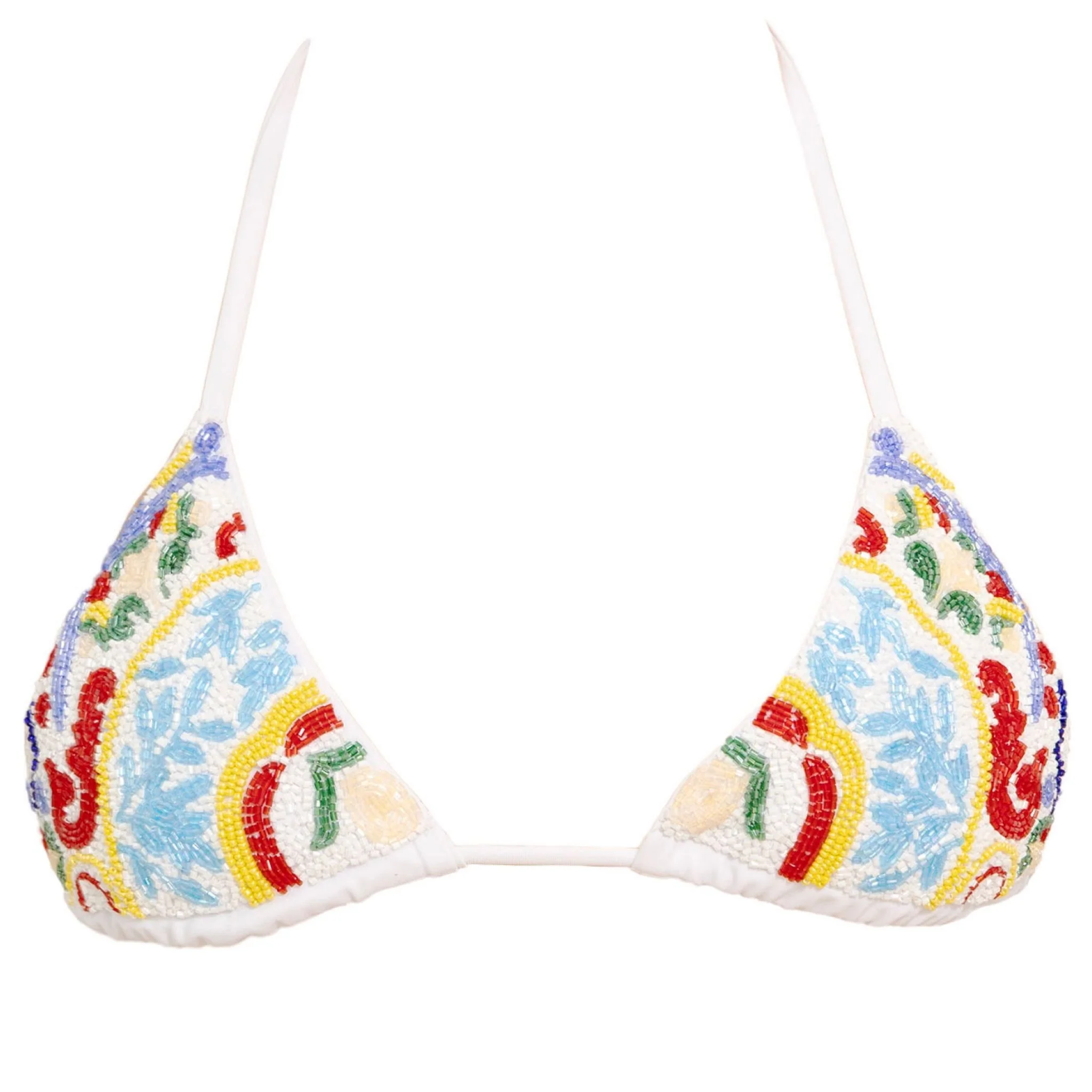 Limoncello Hand-Beaded Embellished Bikini Top | White