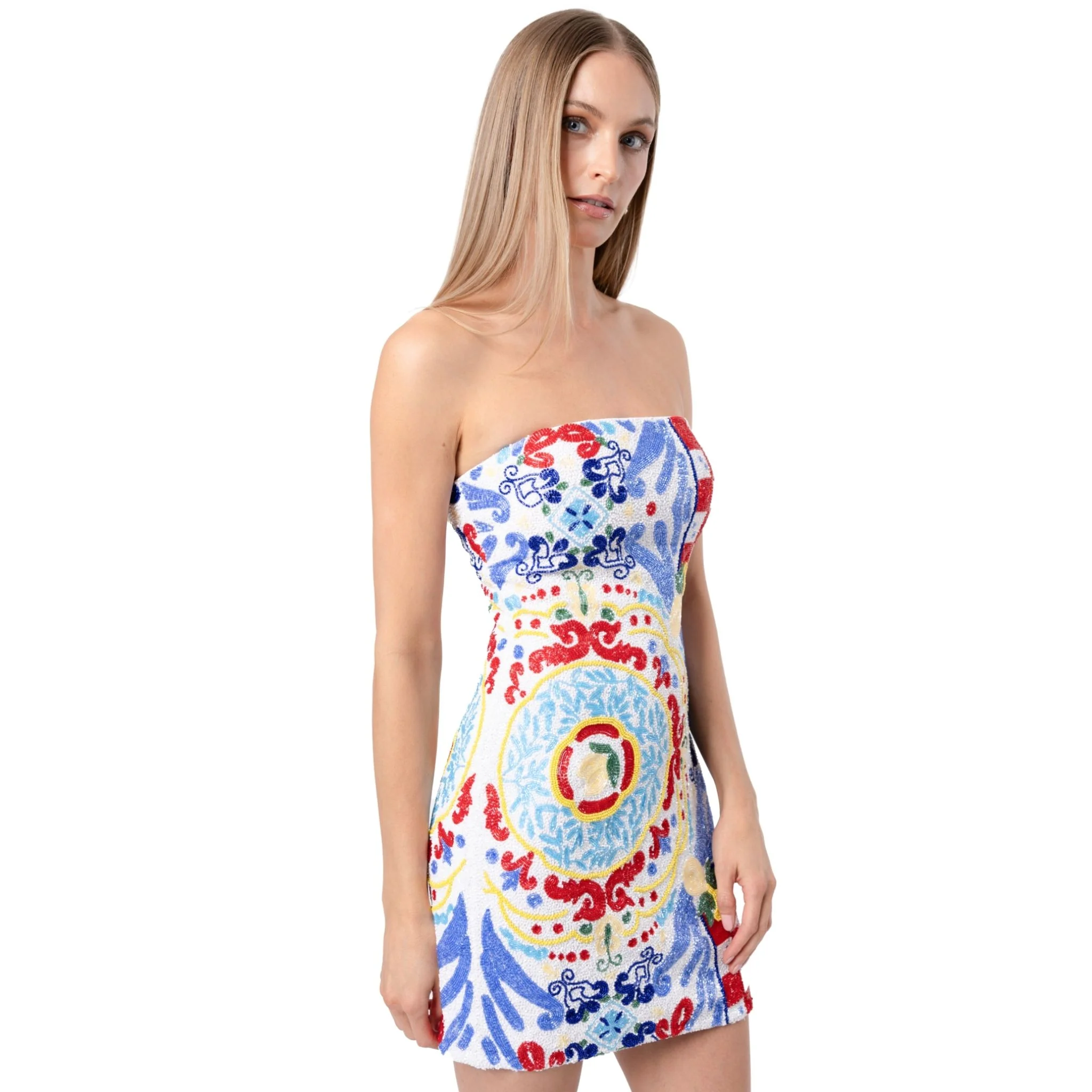 Limoncello Hand-Beaded Embellished Mini Dress | Red - Image 4