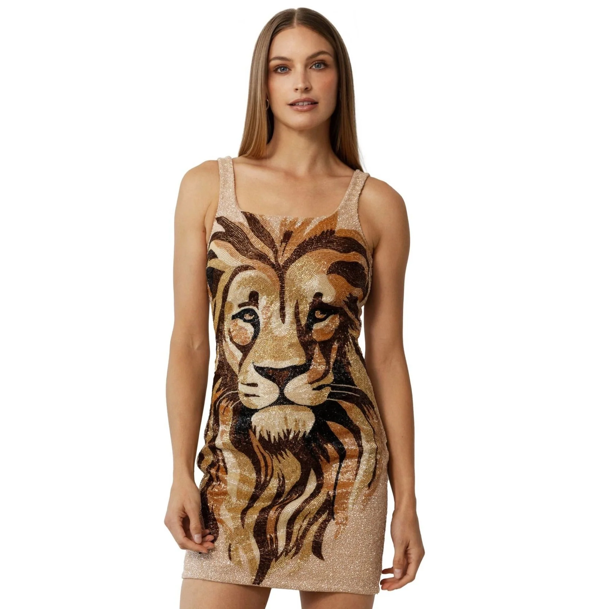 Lion Hand-Beaded Embellished Mini Dress - Image 3