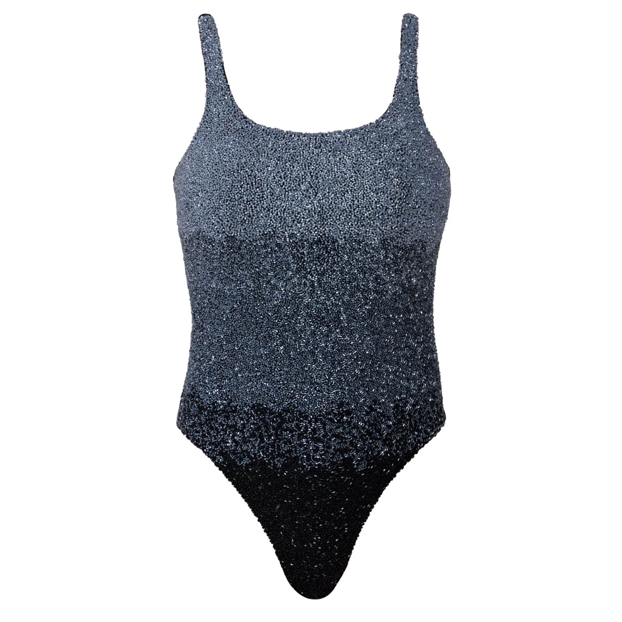 Ombre Hand-Beaded Embellished One-Piece Swimsuit | Black