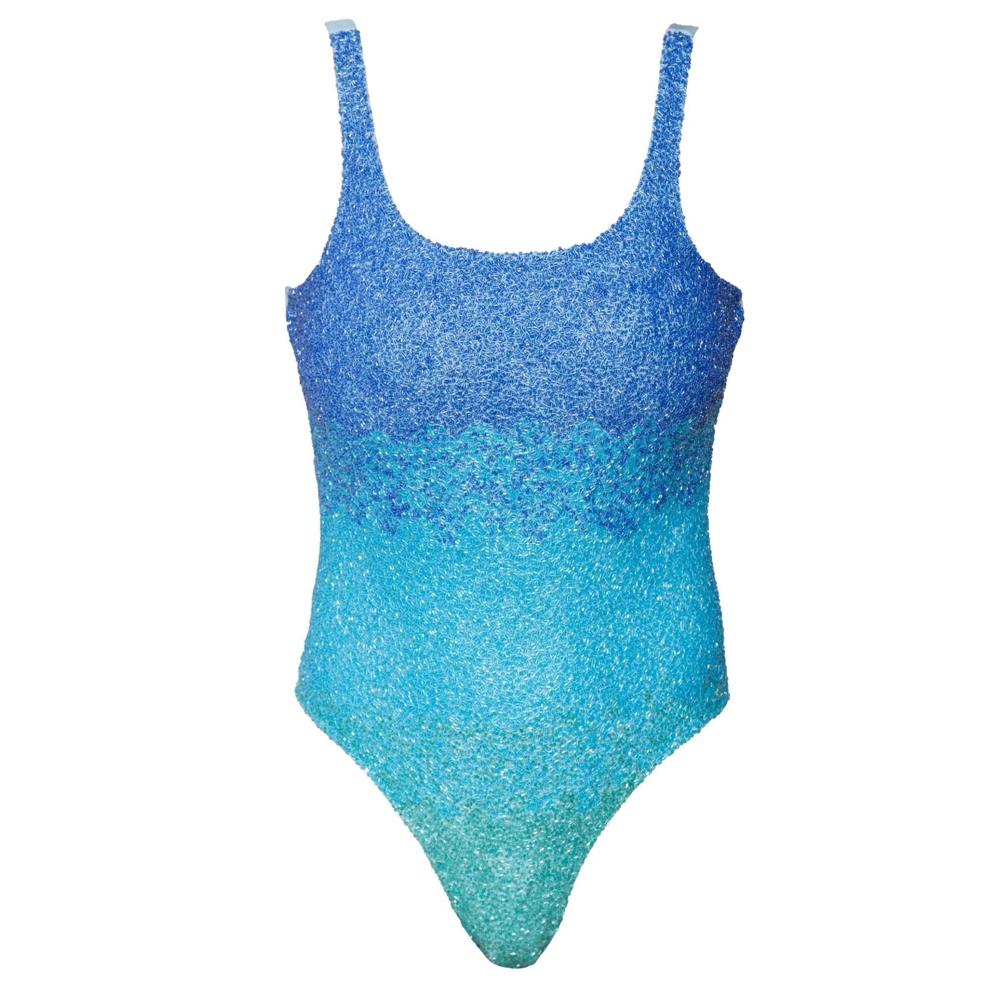Ombre Hand-Beaded Embellished One-Piece Swimsuit | Blue