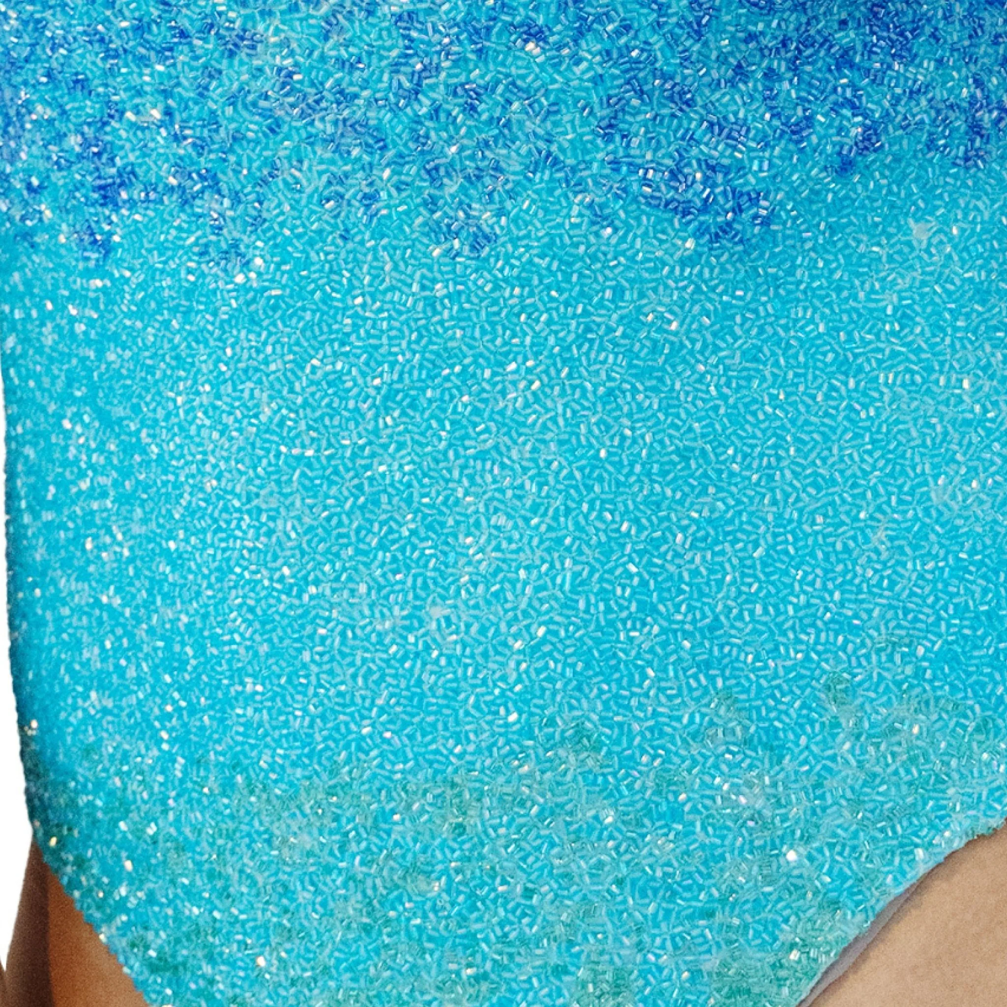Ombre Hand-Beaded Embellished One-Piece Swimsuit | Blue - Image 4