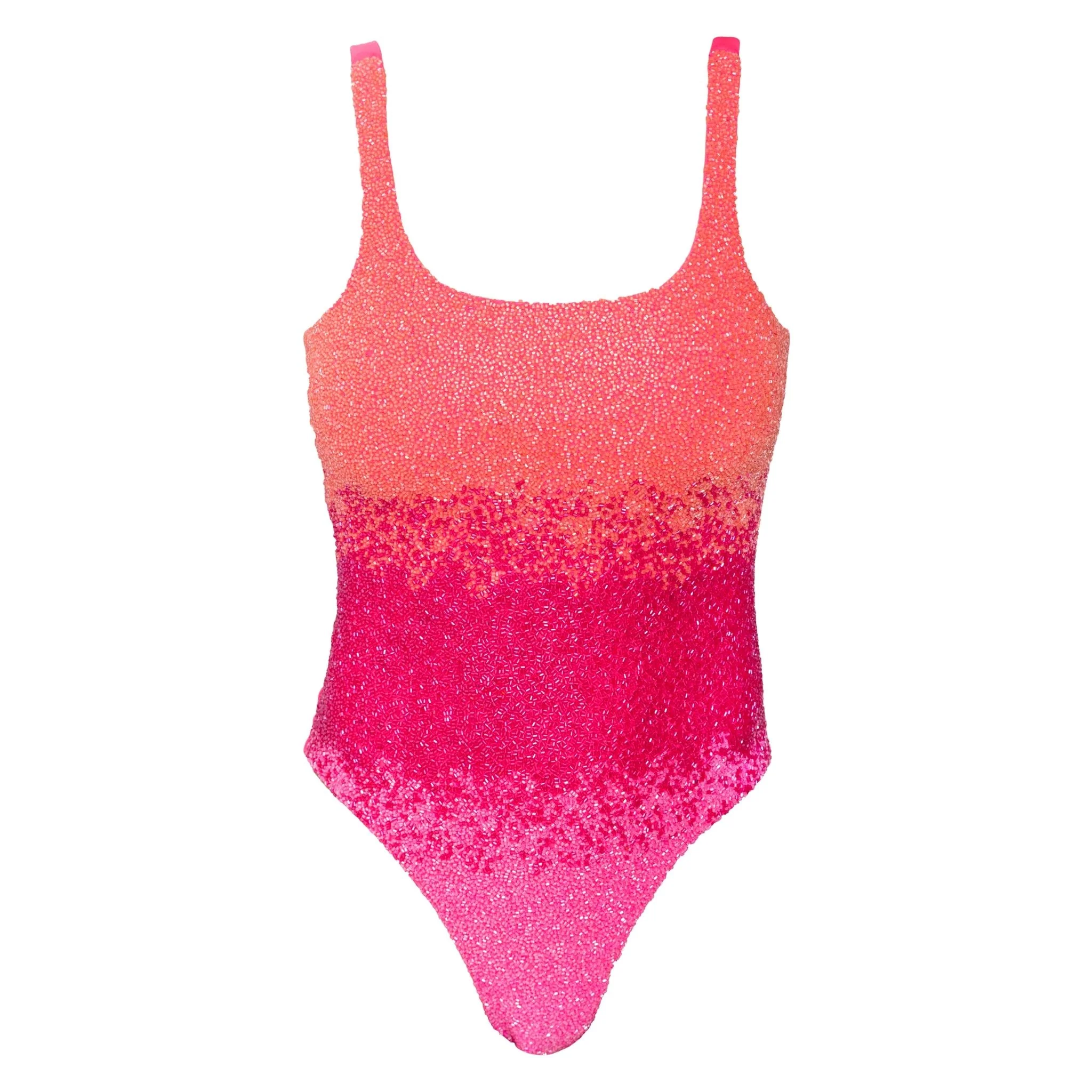 Ombre Hand-Beaded Embellished One-Piece Swimsuit