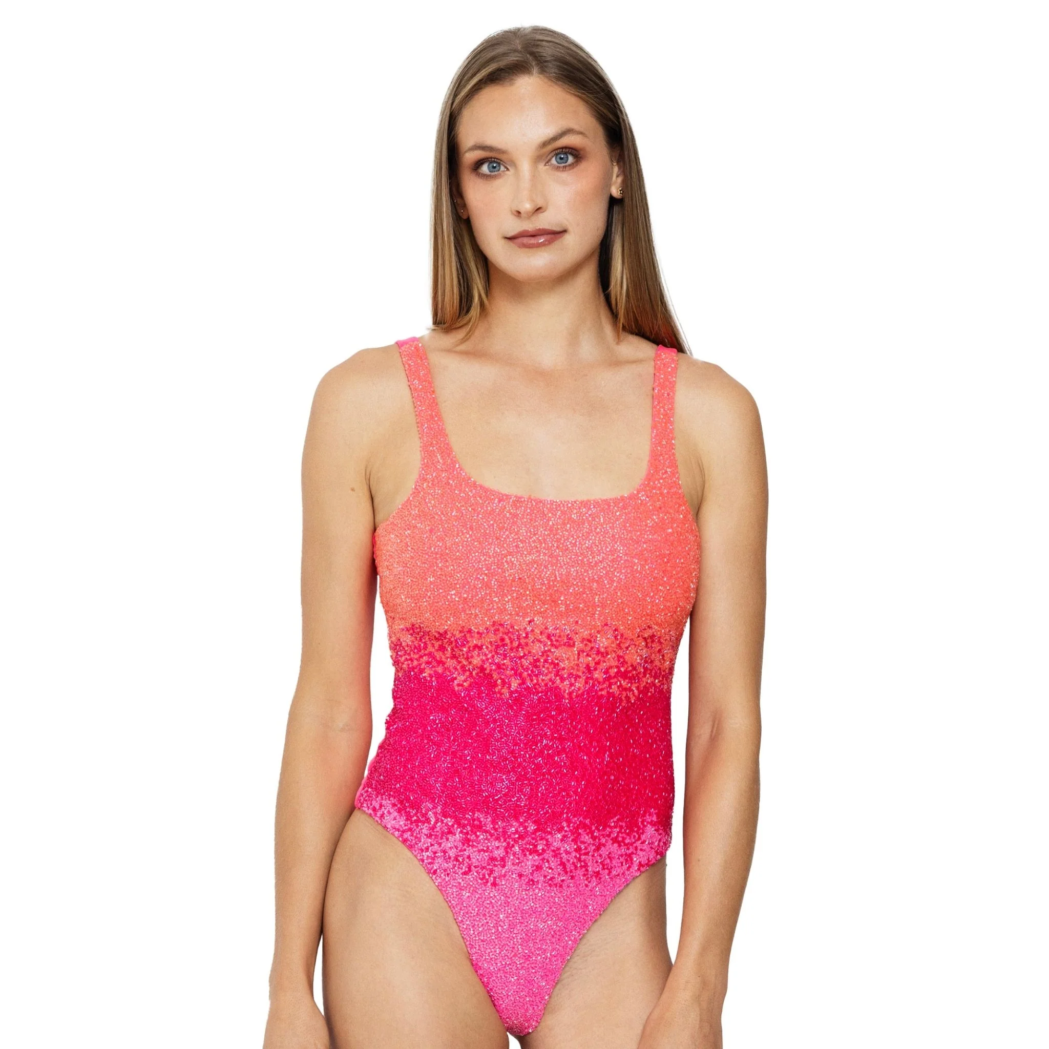 Ombre Hand-Beaded Embellished One-Piece Swimsuit - Image 3