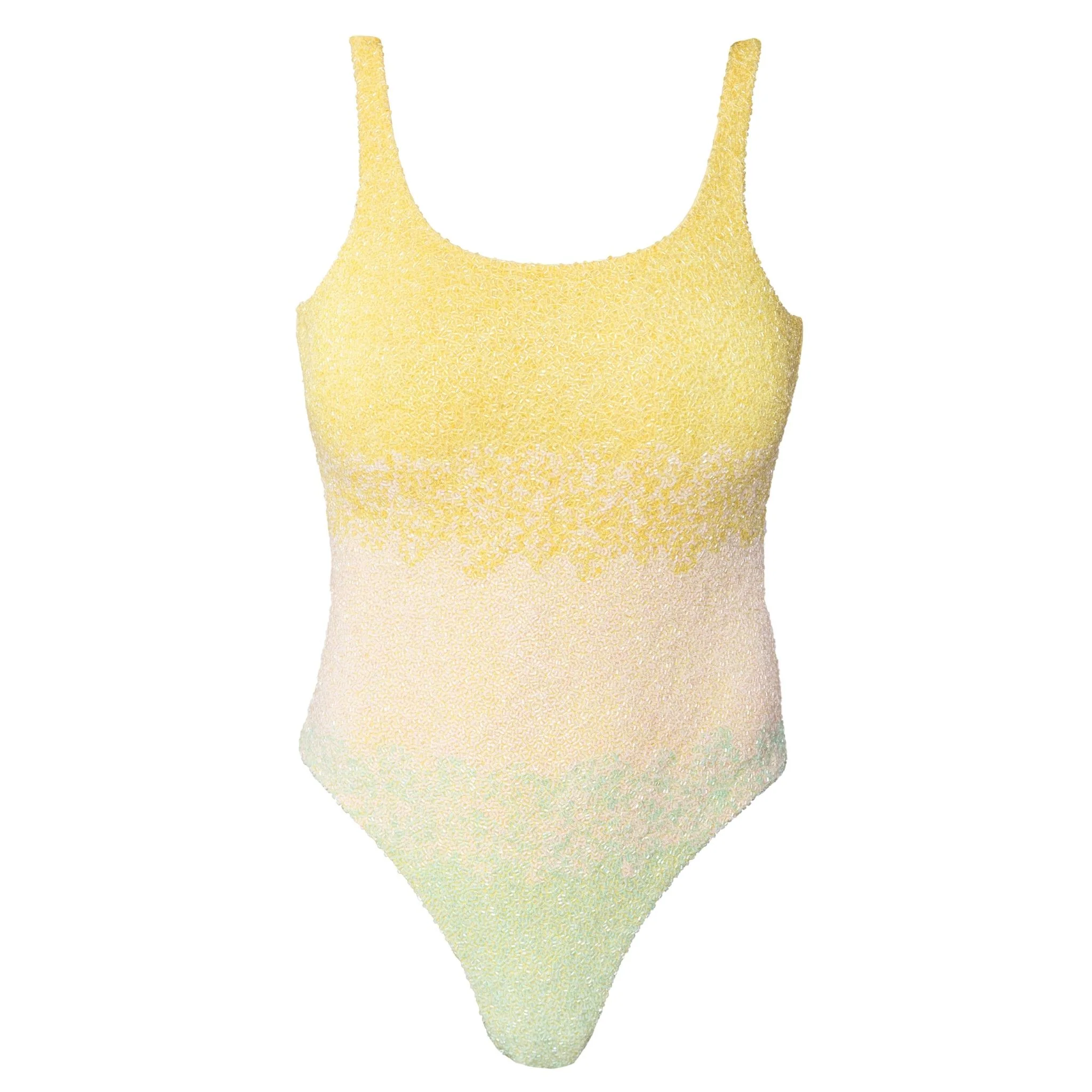 Ombre Hand-Beaded Embellished One-Piece Swimsuit | Yellow