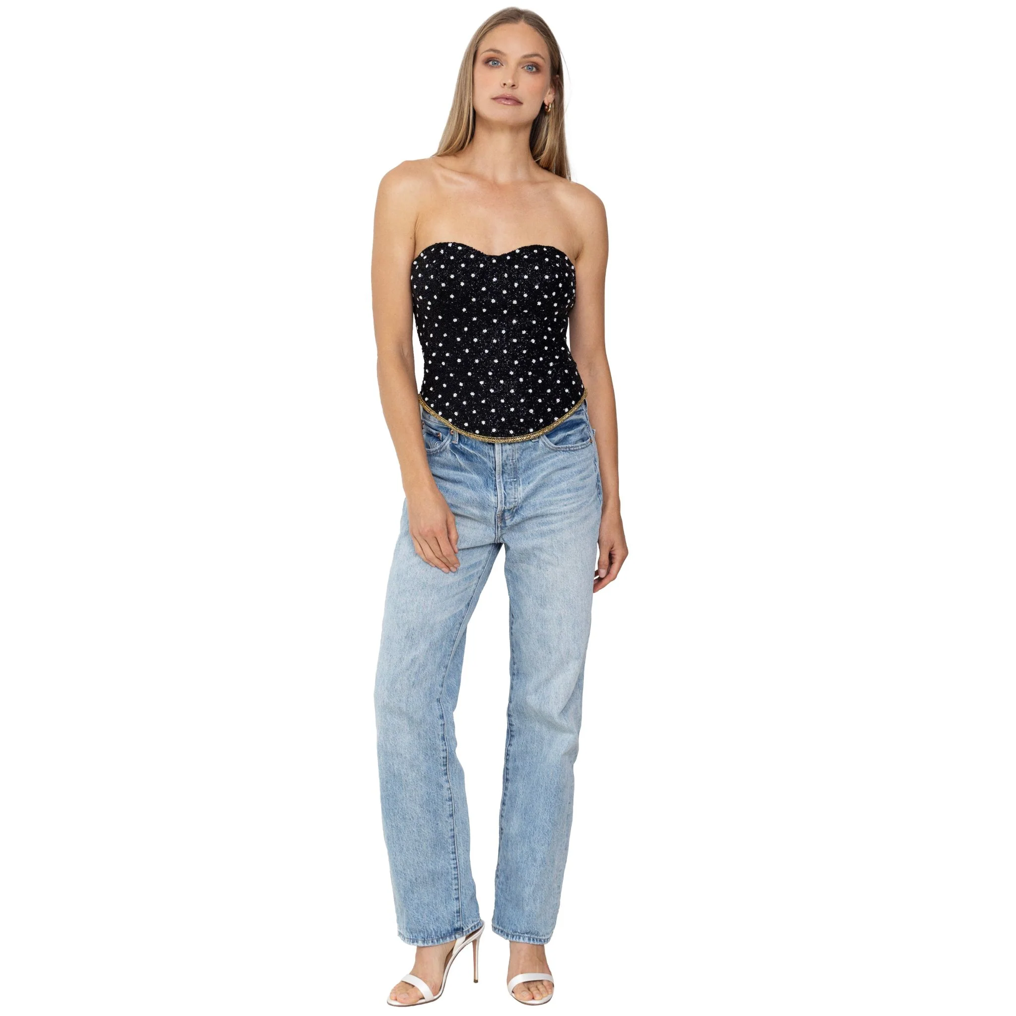 Perla Hand-Beaded Embellished Corset Top | Black - Image 2