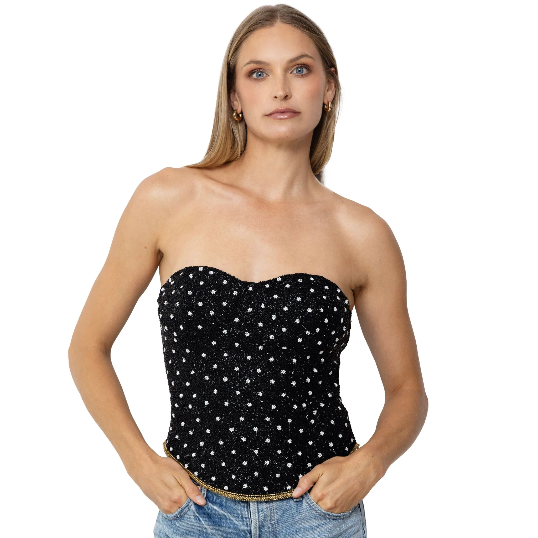Perla Hand-Beaded Embellished Corset Top | Black - Image 3