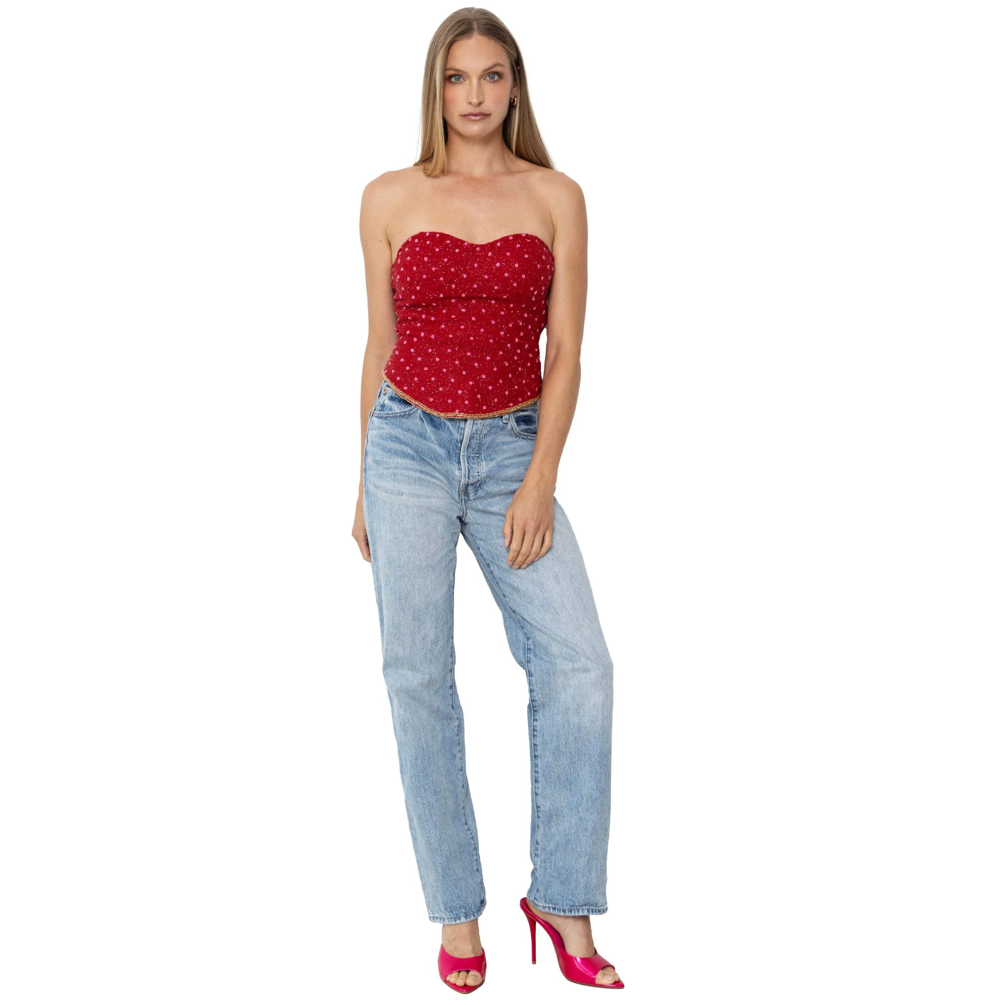 Perla Hand-Beaded Embellished Corset Top | Red - Image 2
