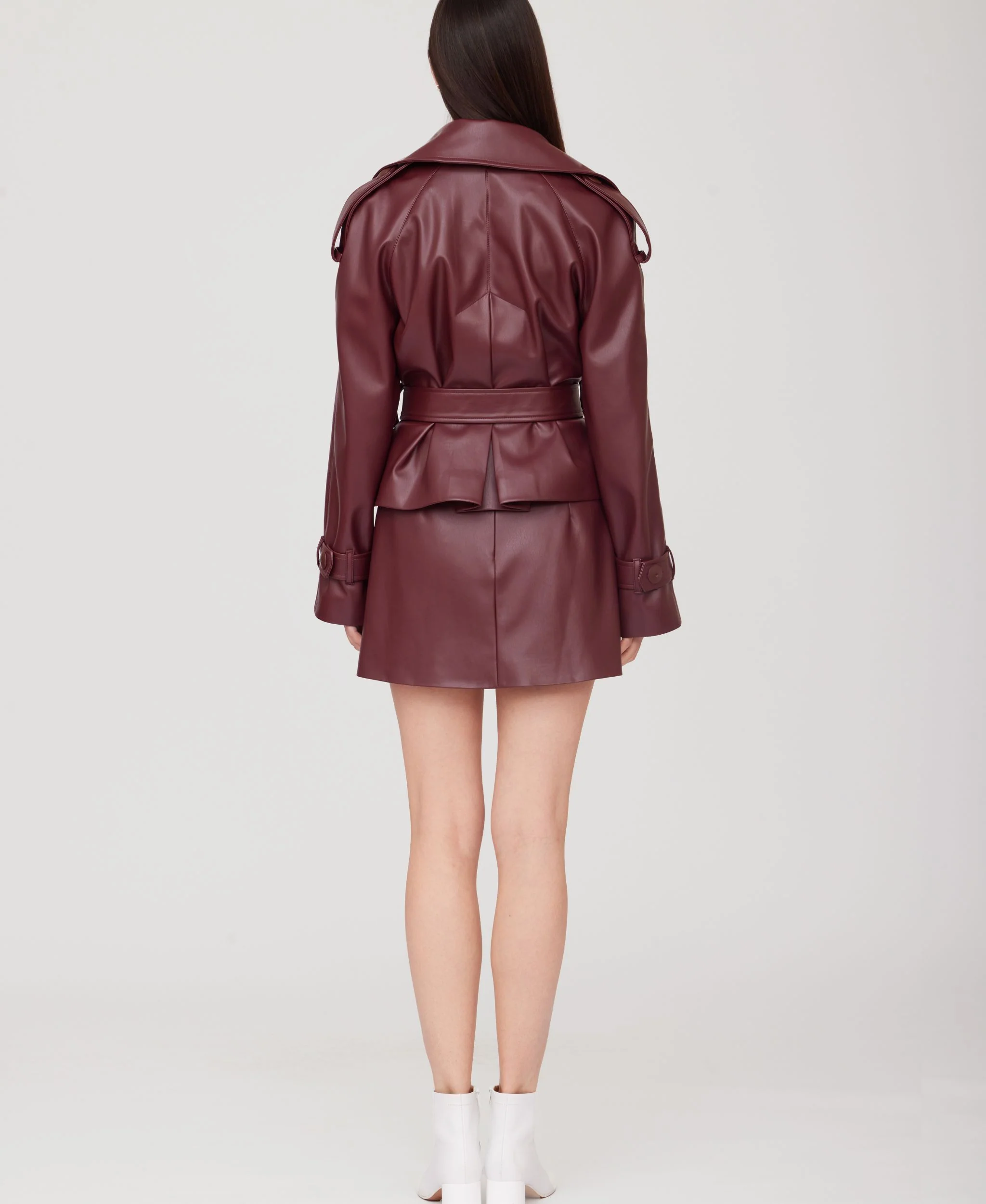 Cropped Eco Leather Trench Coat | Burgundy - Image 9