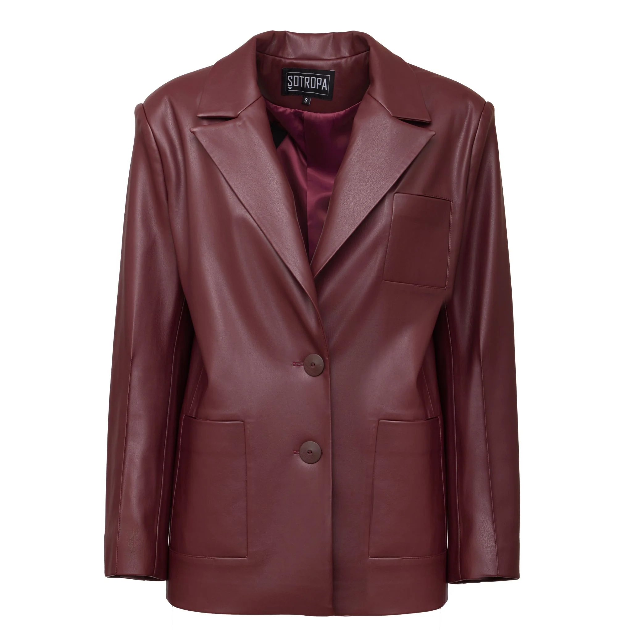 Eco Leather Blazer | Burgundy