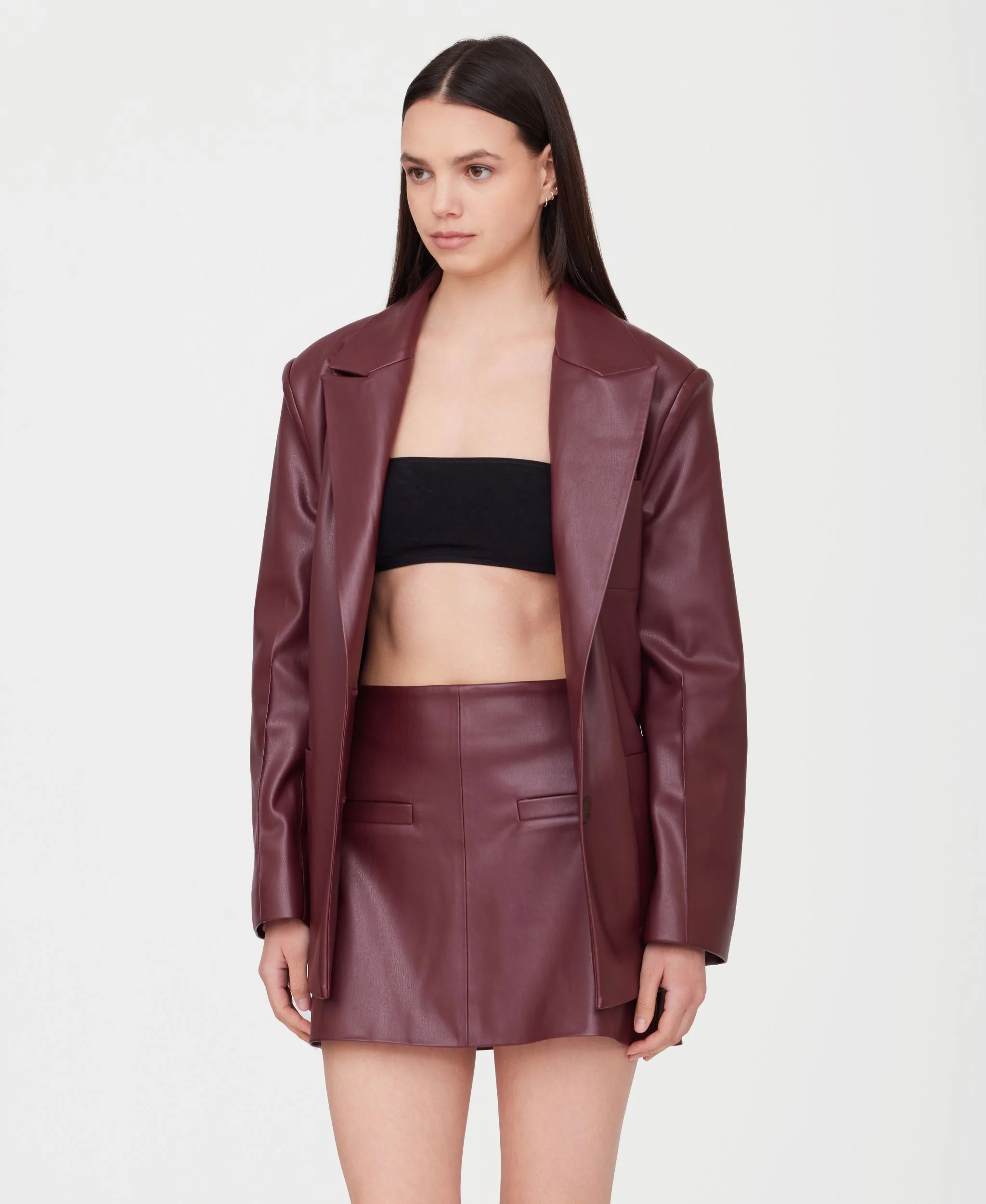 Eco Leather Blazer | Burgundy - Image 2