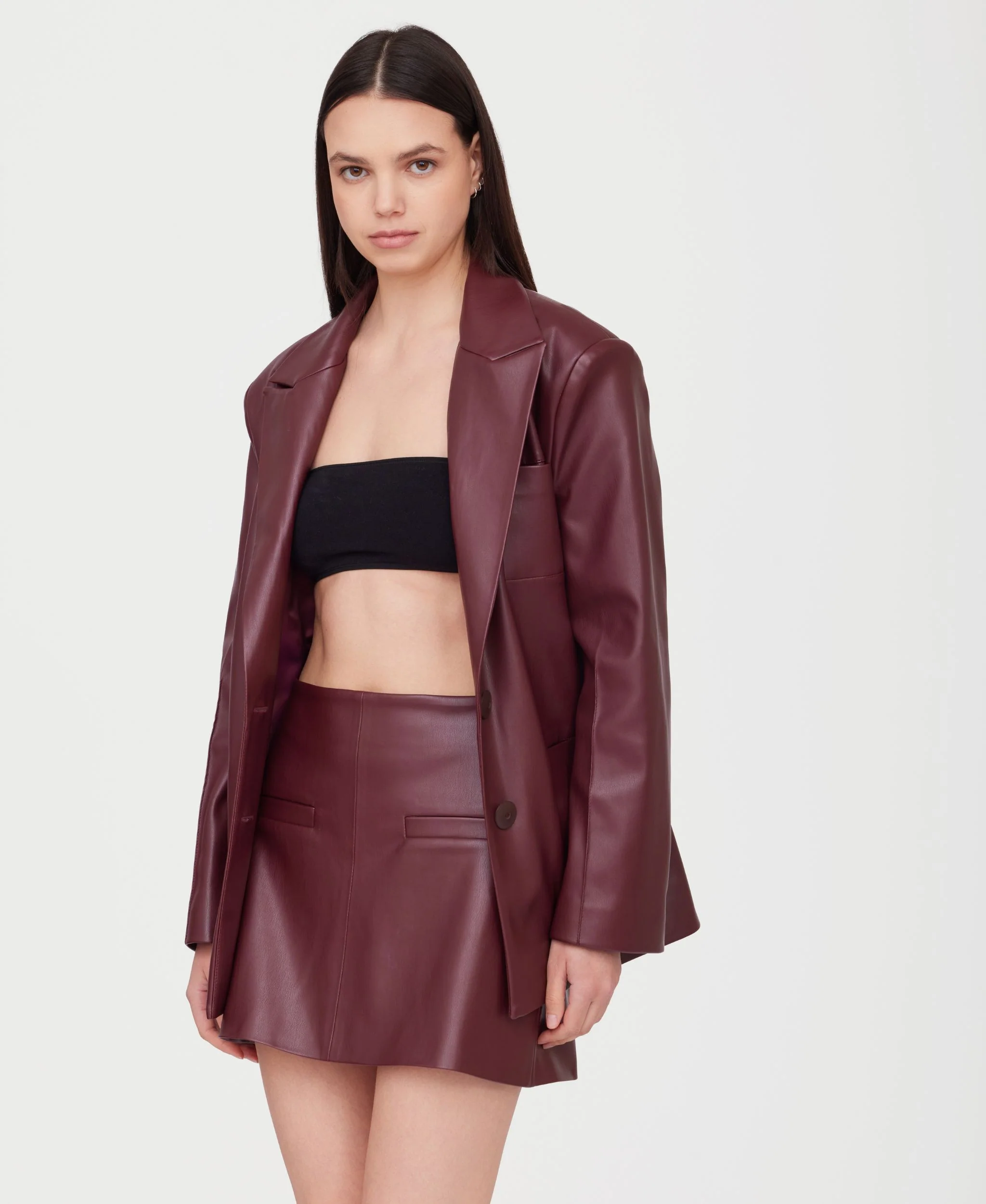 Eco Leather Blazer | Burgundy - Image 3