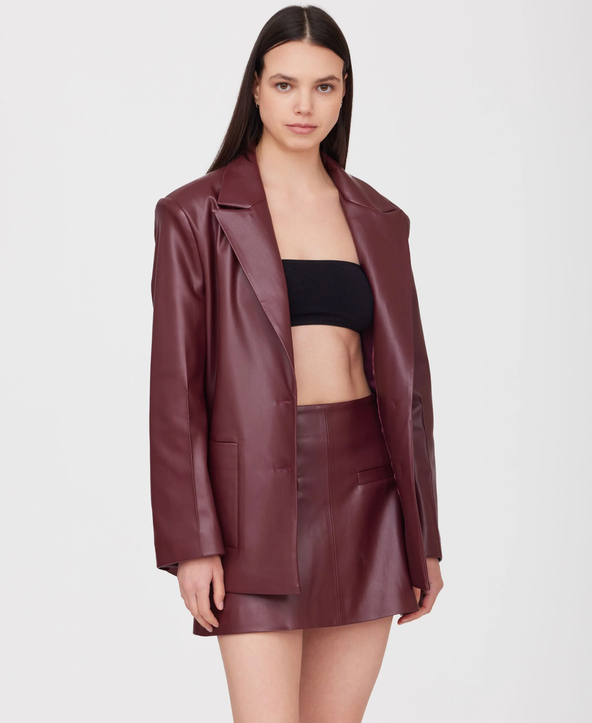Eco Leather Mini Skirt | Burgundy - Image 2