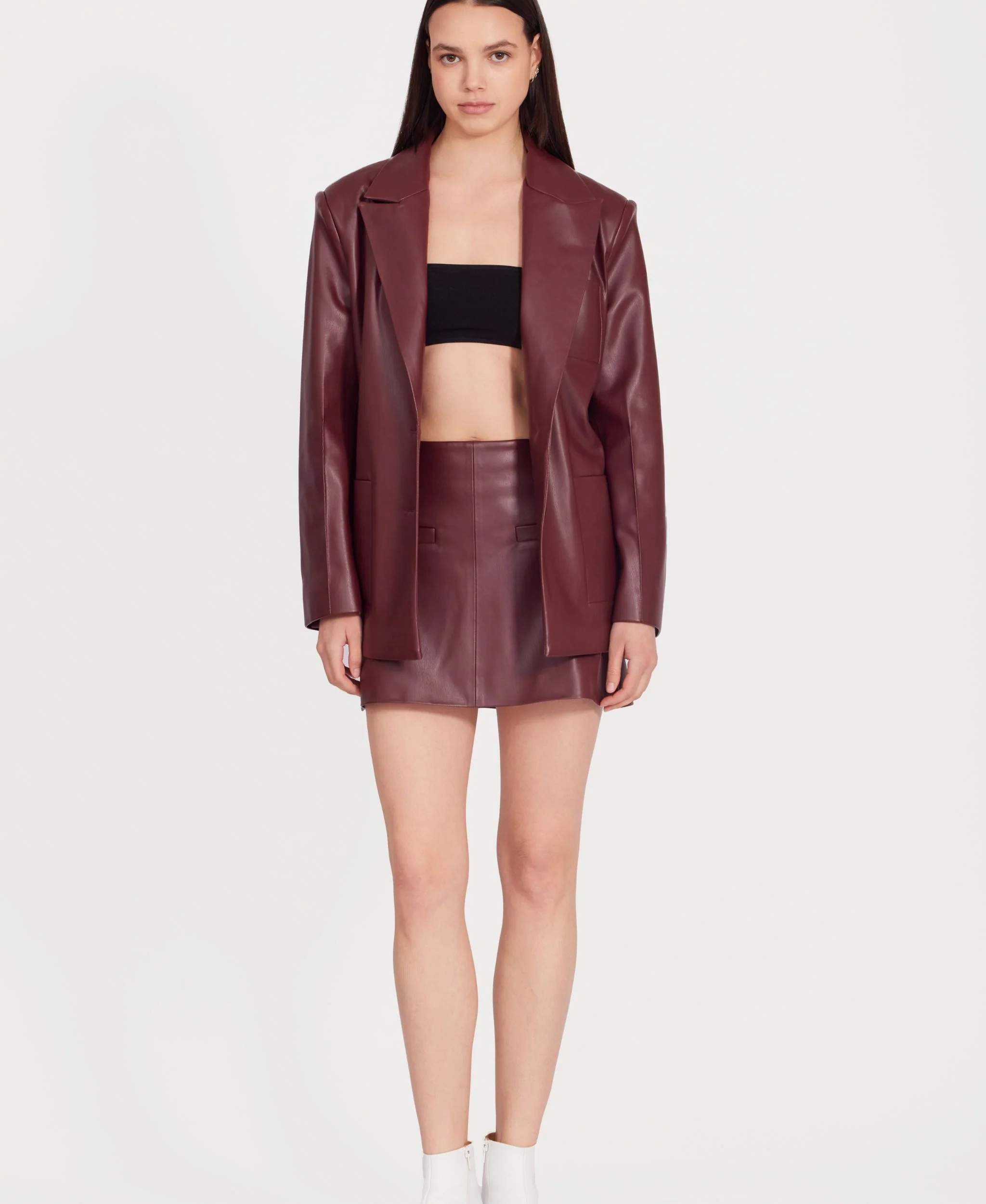 Eco Leather Mini Skirt | Burgundy - Image 5