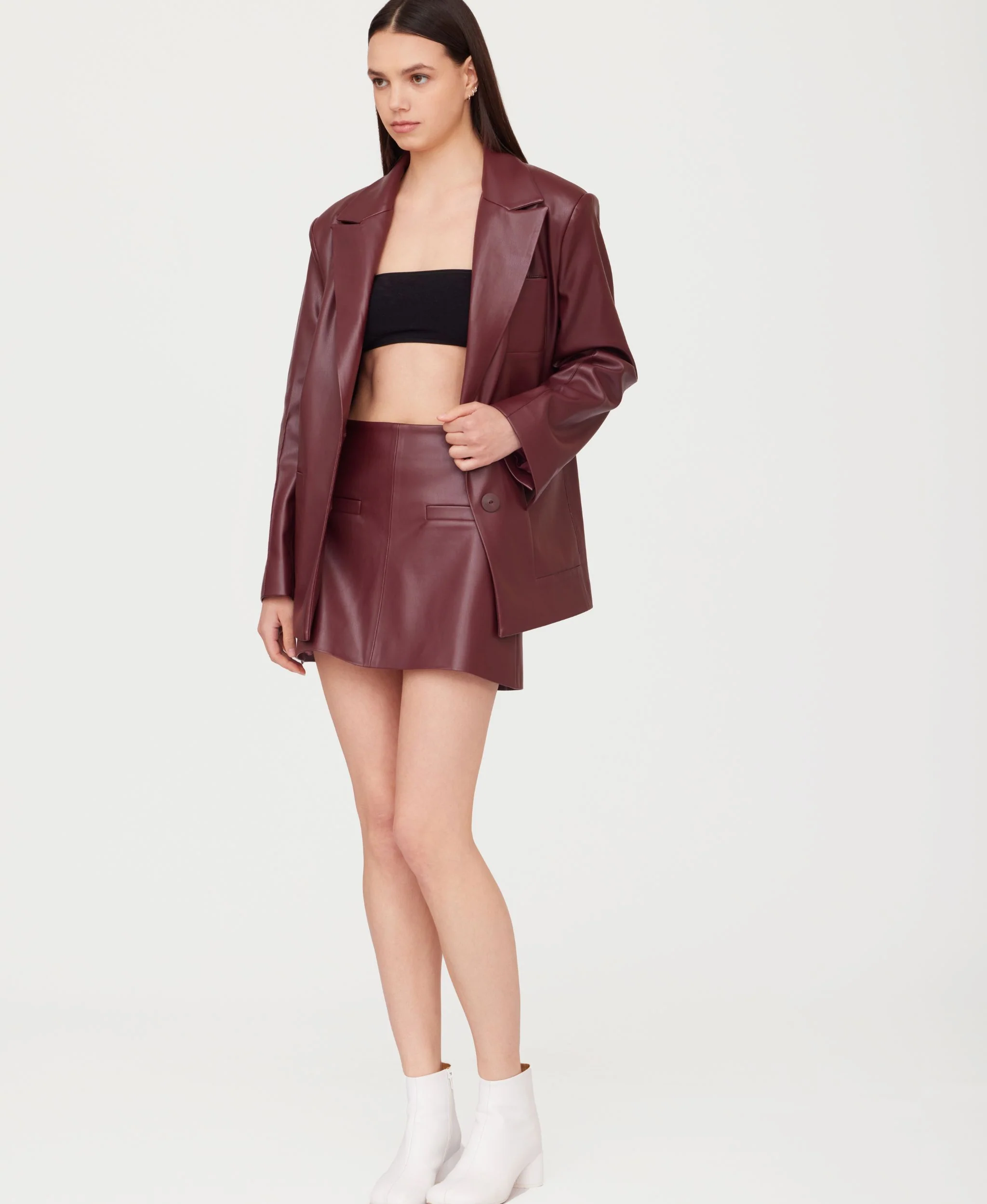 Eco Leather Blazer | Burgundy - Image 8