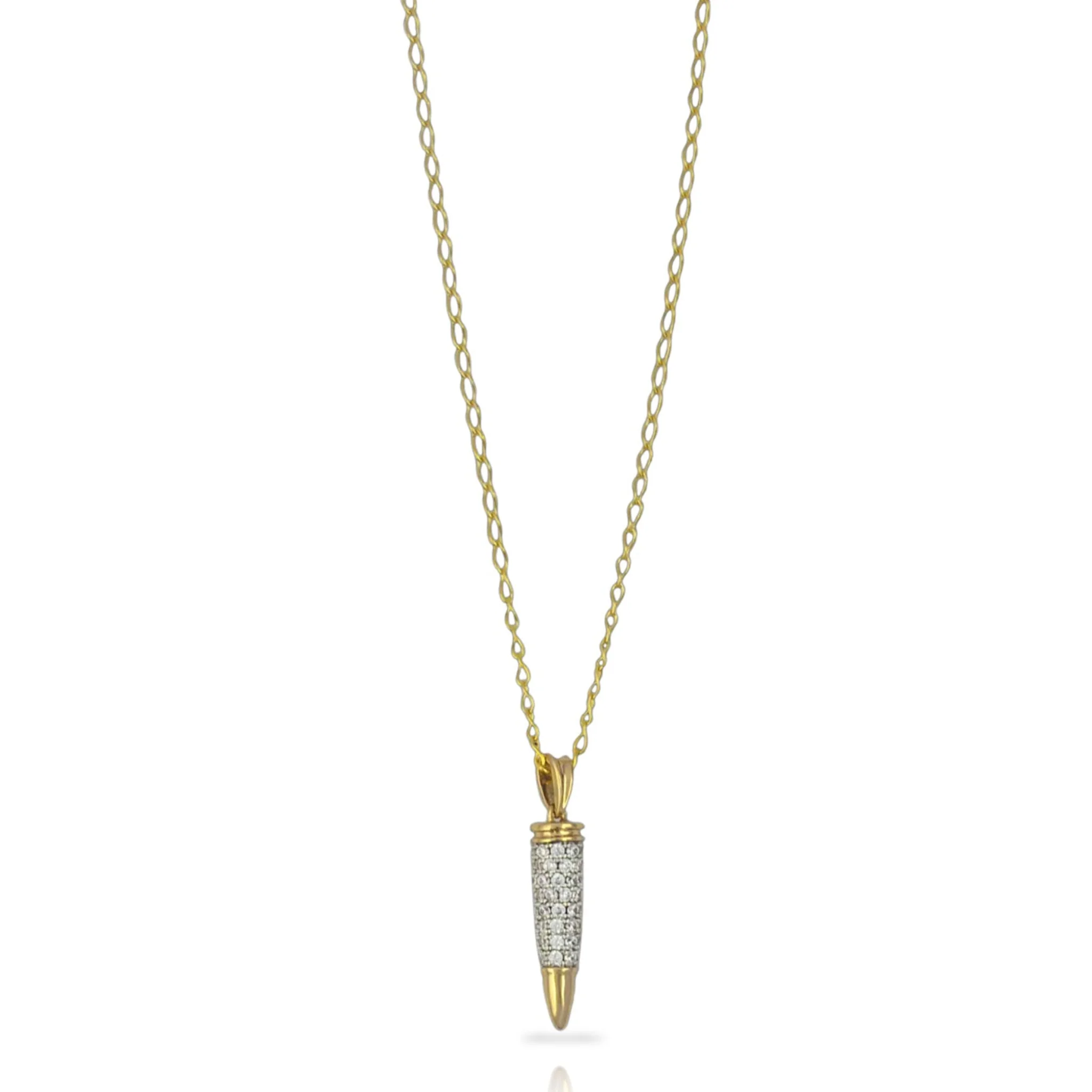 Crystal Pavé and Gold Bullet Pendant Necklace