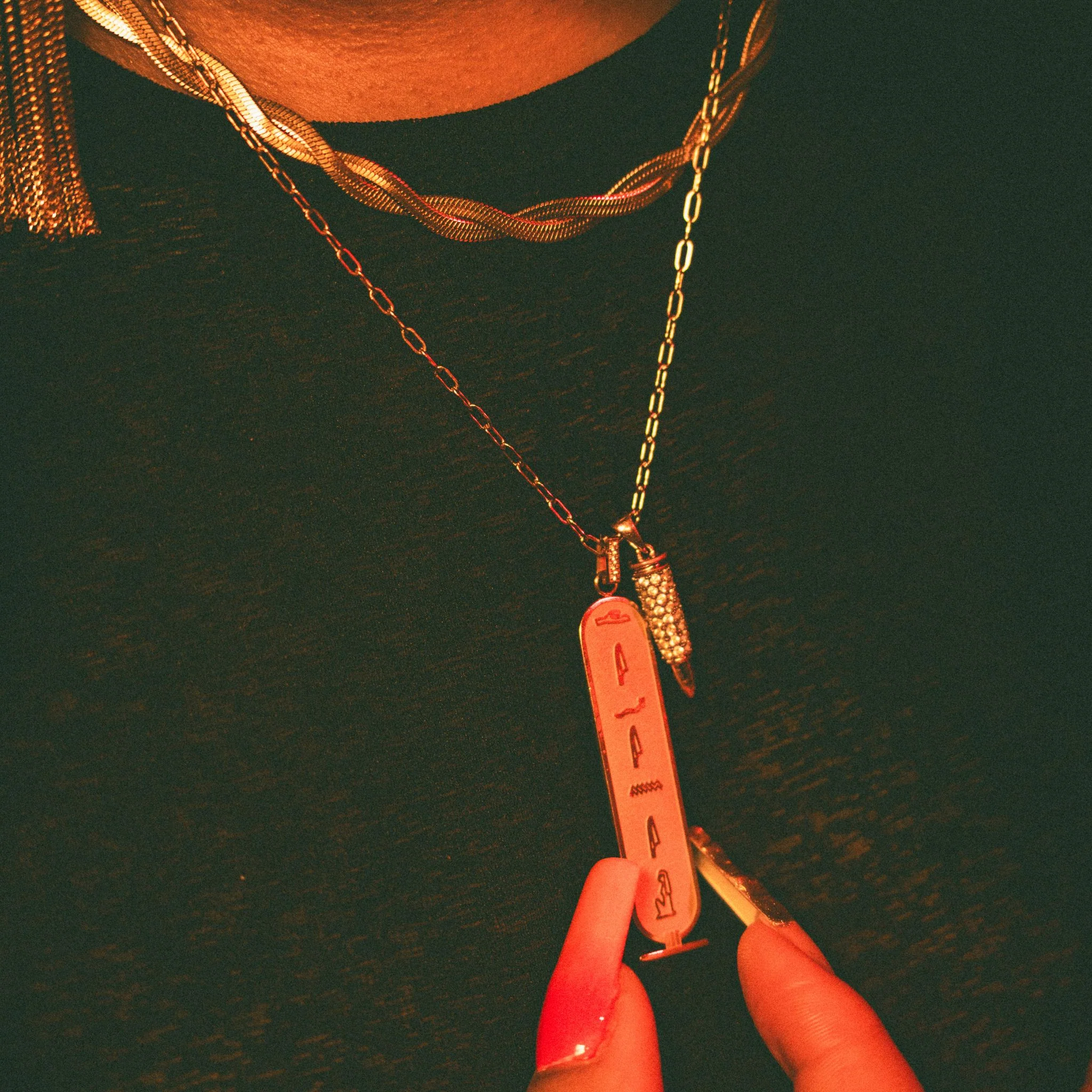 Crystal Pavé and Gold Bullet Pendant Necklace - Image 2