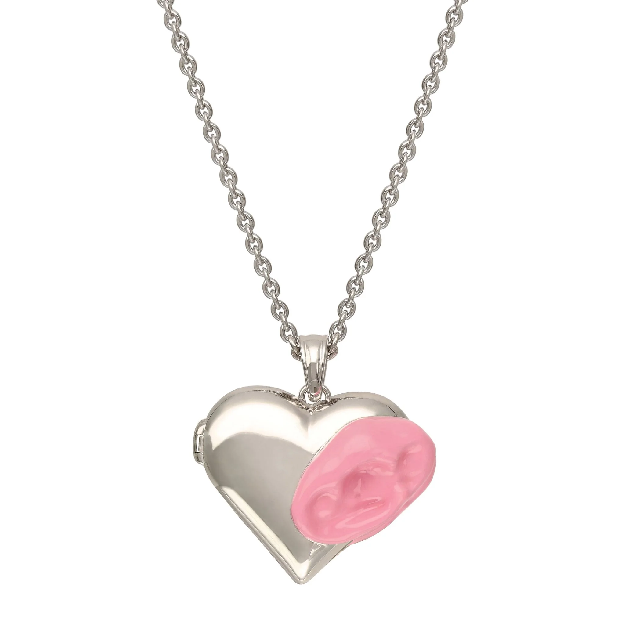 Pink Enamel Gum Heart Locket Necklace