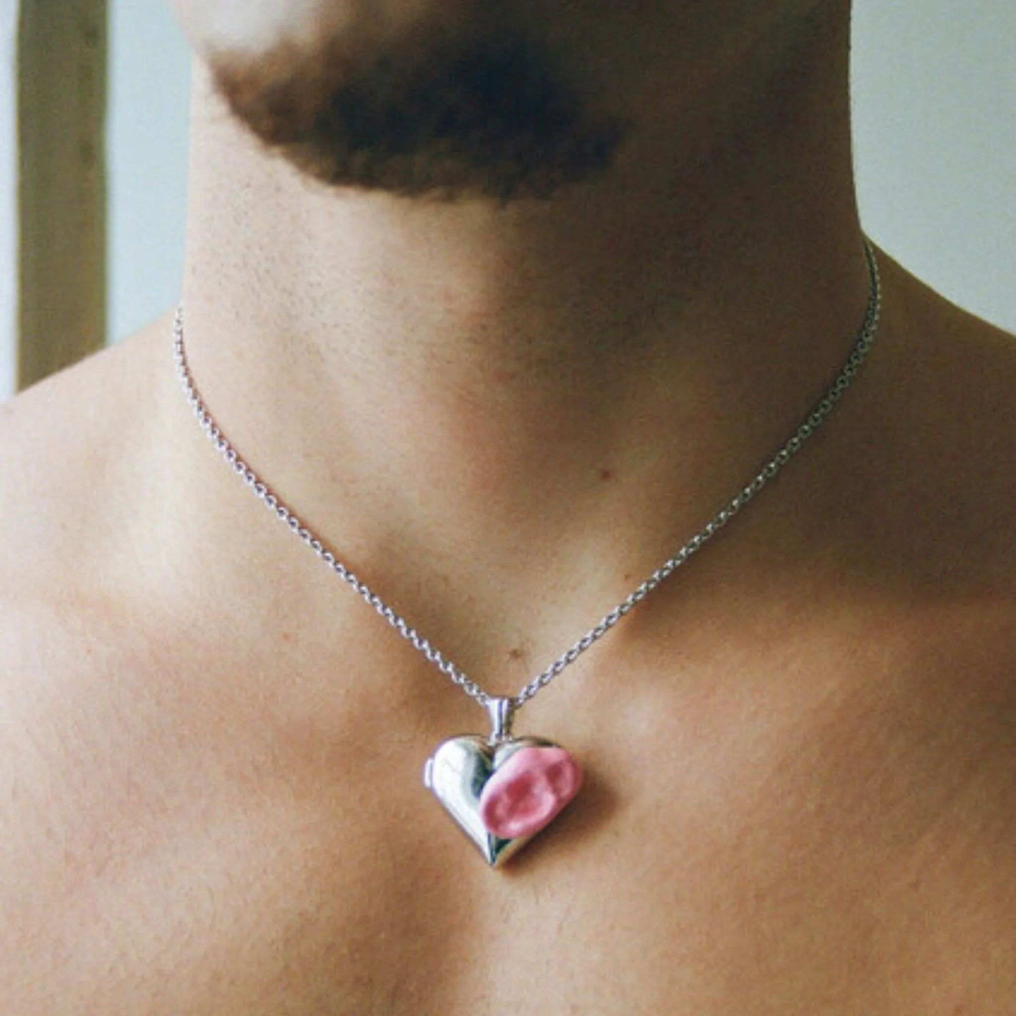 Pink Enamel Gum Heart Locket Necklace - Image 2