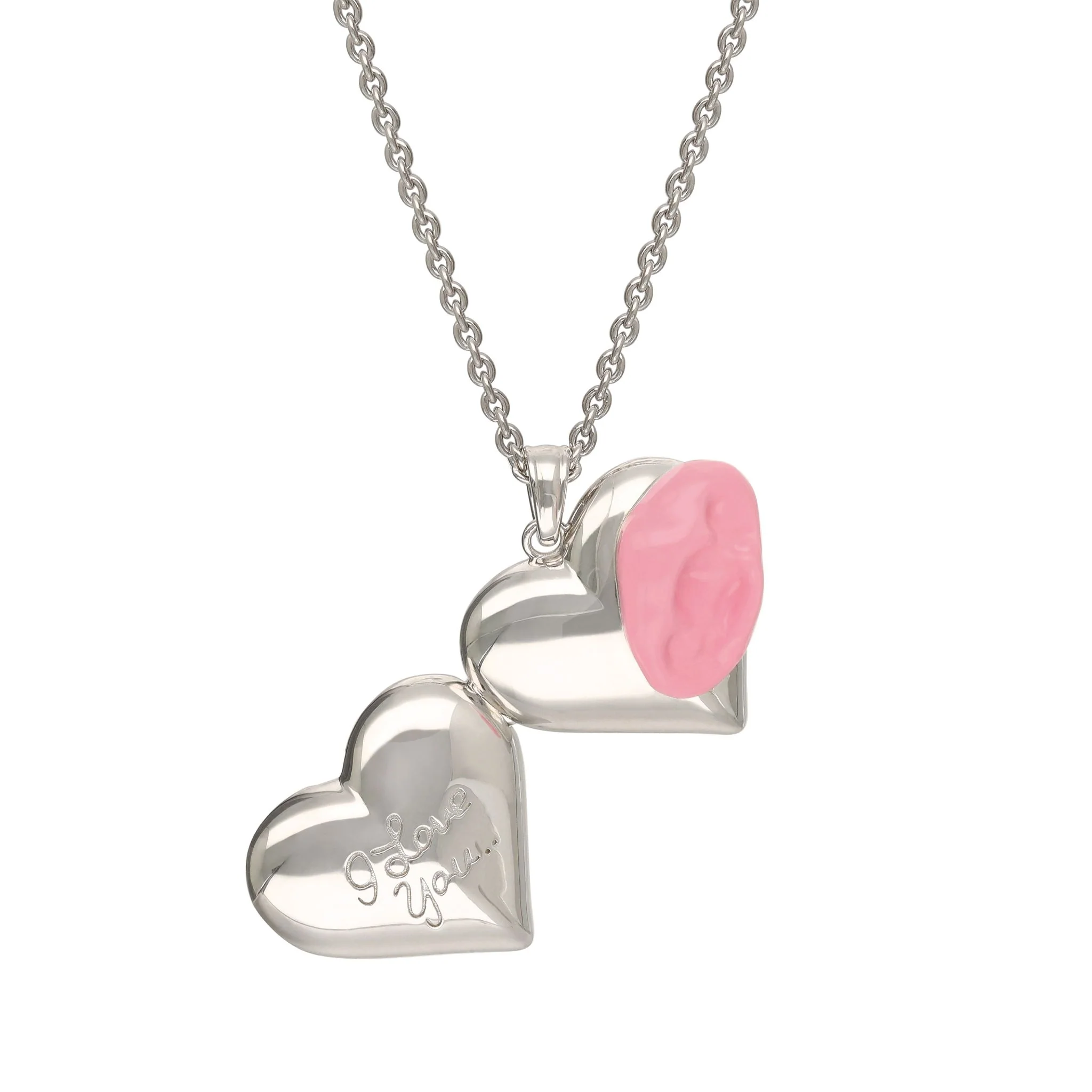 Pink Enamel Gum Heart Locket Necklace - Image 3
