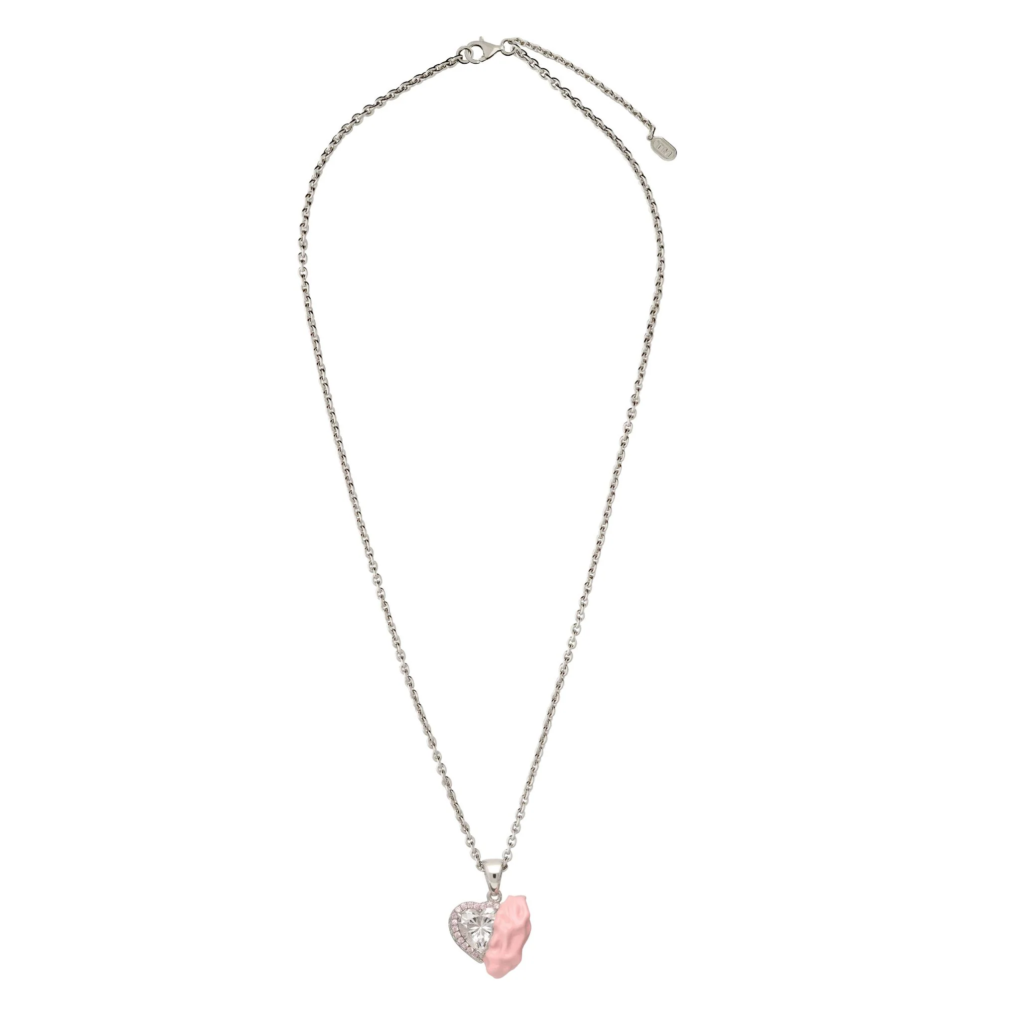 Pink Enamel Gum Heart Necklace with Clear Zirconia - Image 3