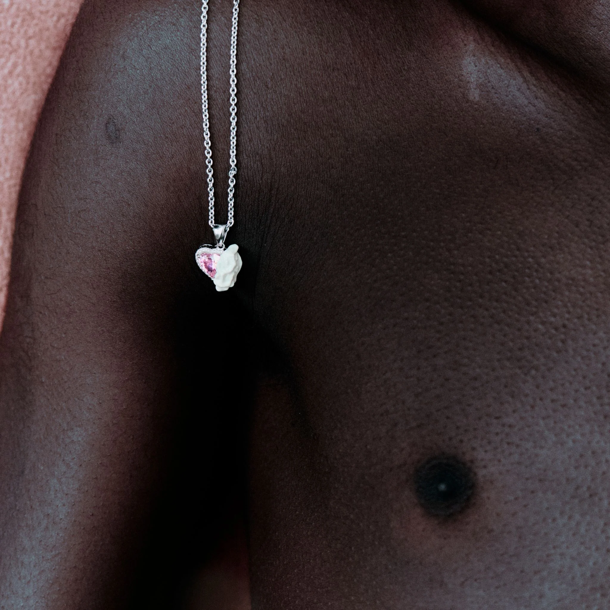White Enamel Gum Heart Necklace with Pink Zirconia - Image 2