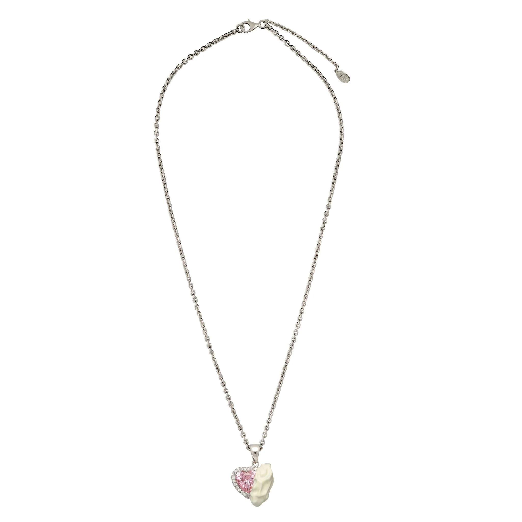 White Enamel Gum Heart Necklace with Pink Zirconia - Image 3