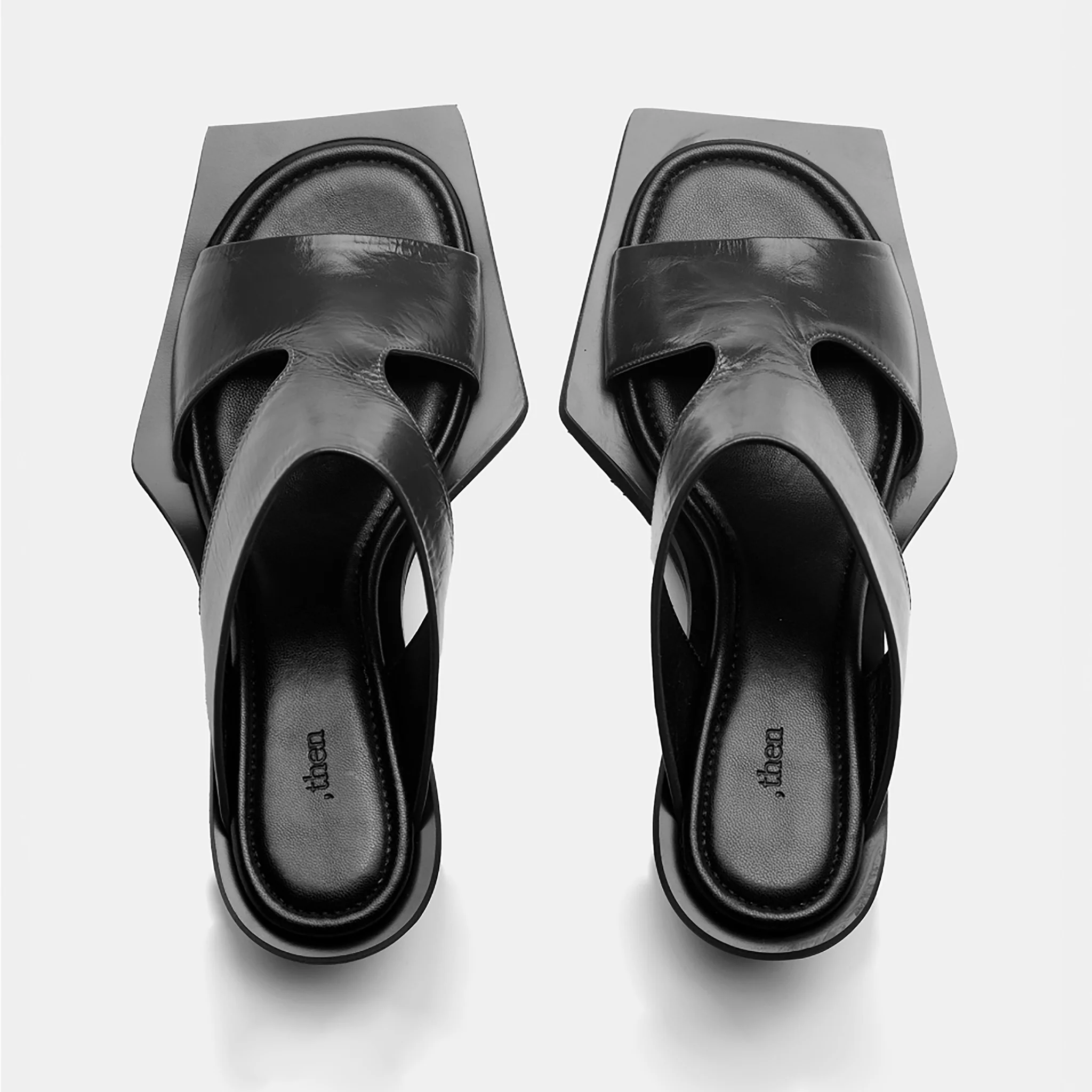 Black Block‑Heel Cutout 
Leather Mules - Image 2
