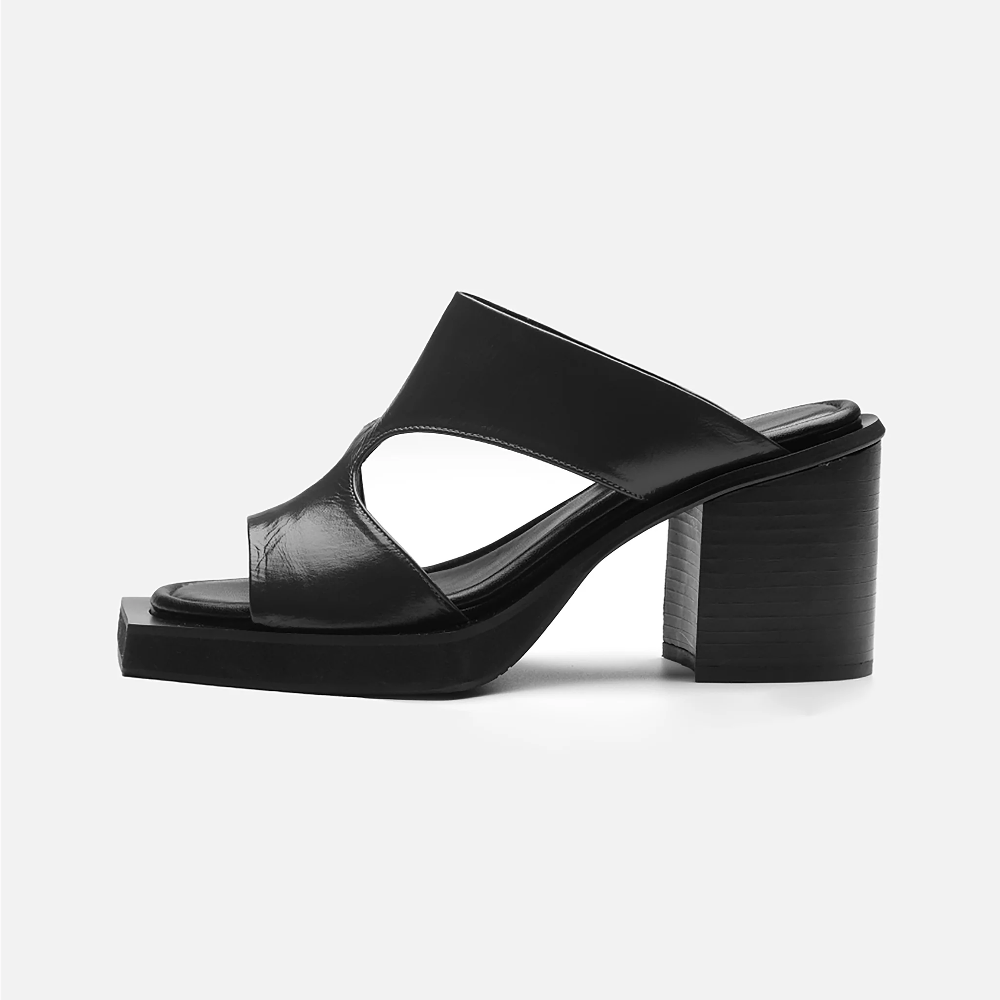 Black Block‑Heel Cutout 
Leather Mules - Image 4