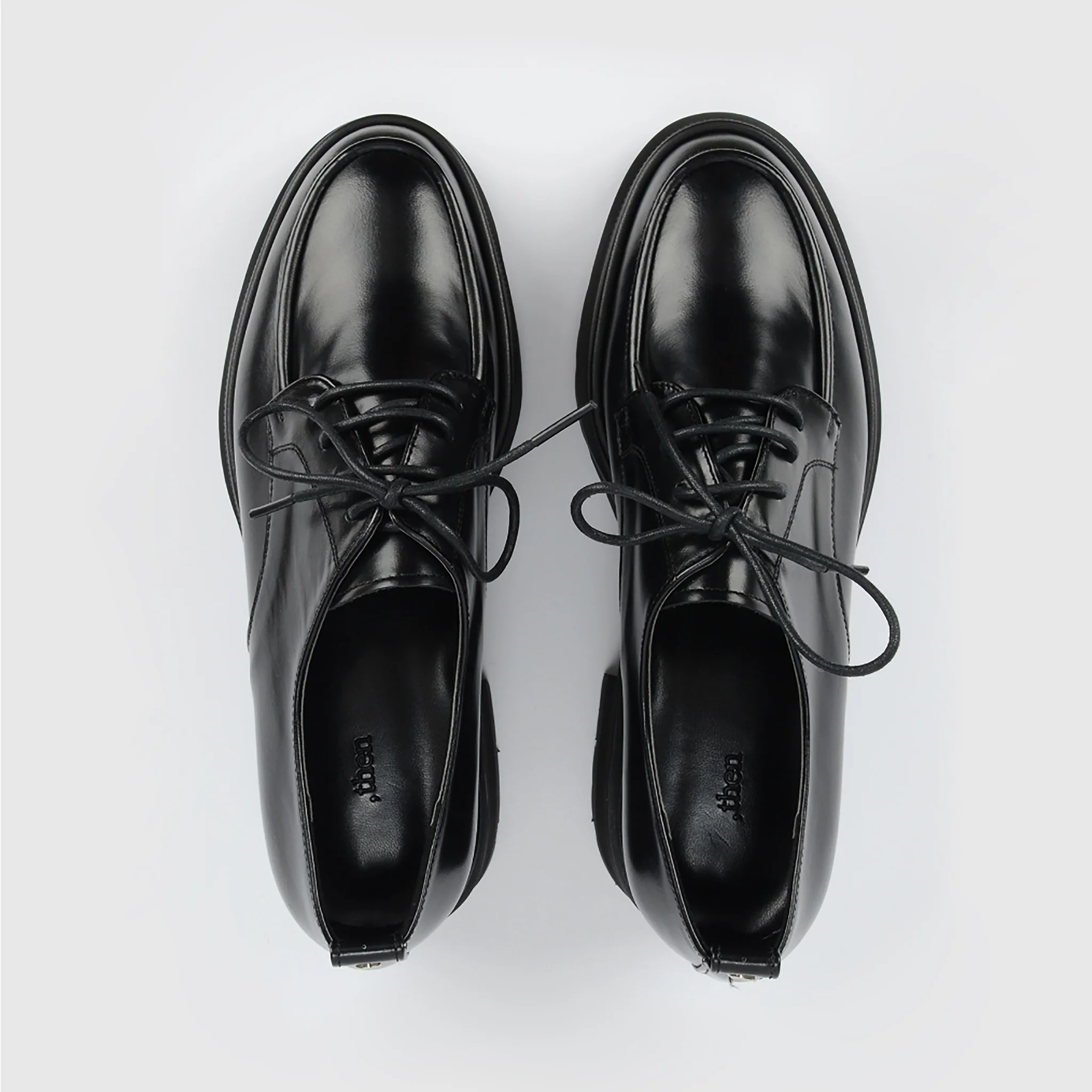 Black Chunky Leather 
Derby Shoes with Lug Sole - Image 2