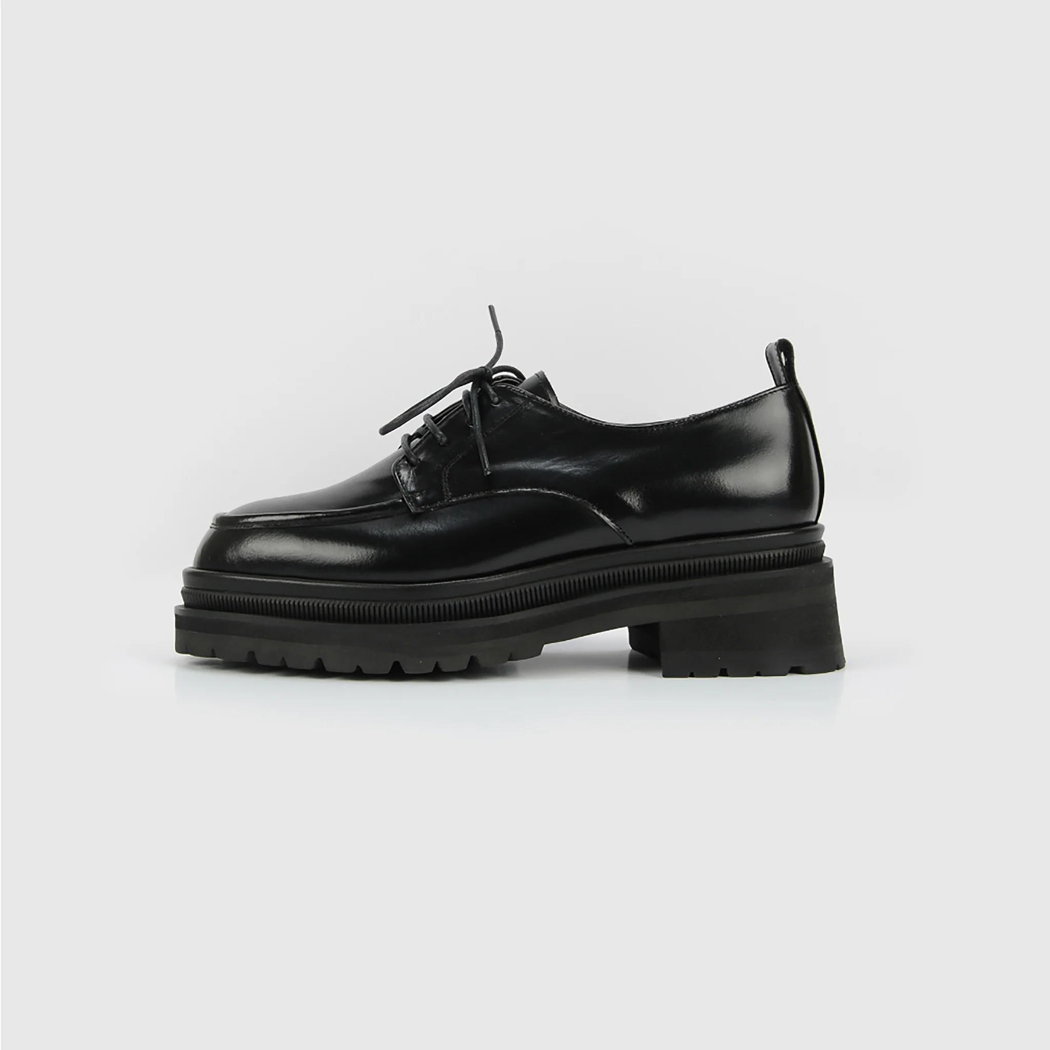 Black Chunky Leather 
Derby Shoes with Lug Sole - Image 4