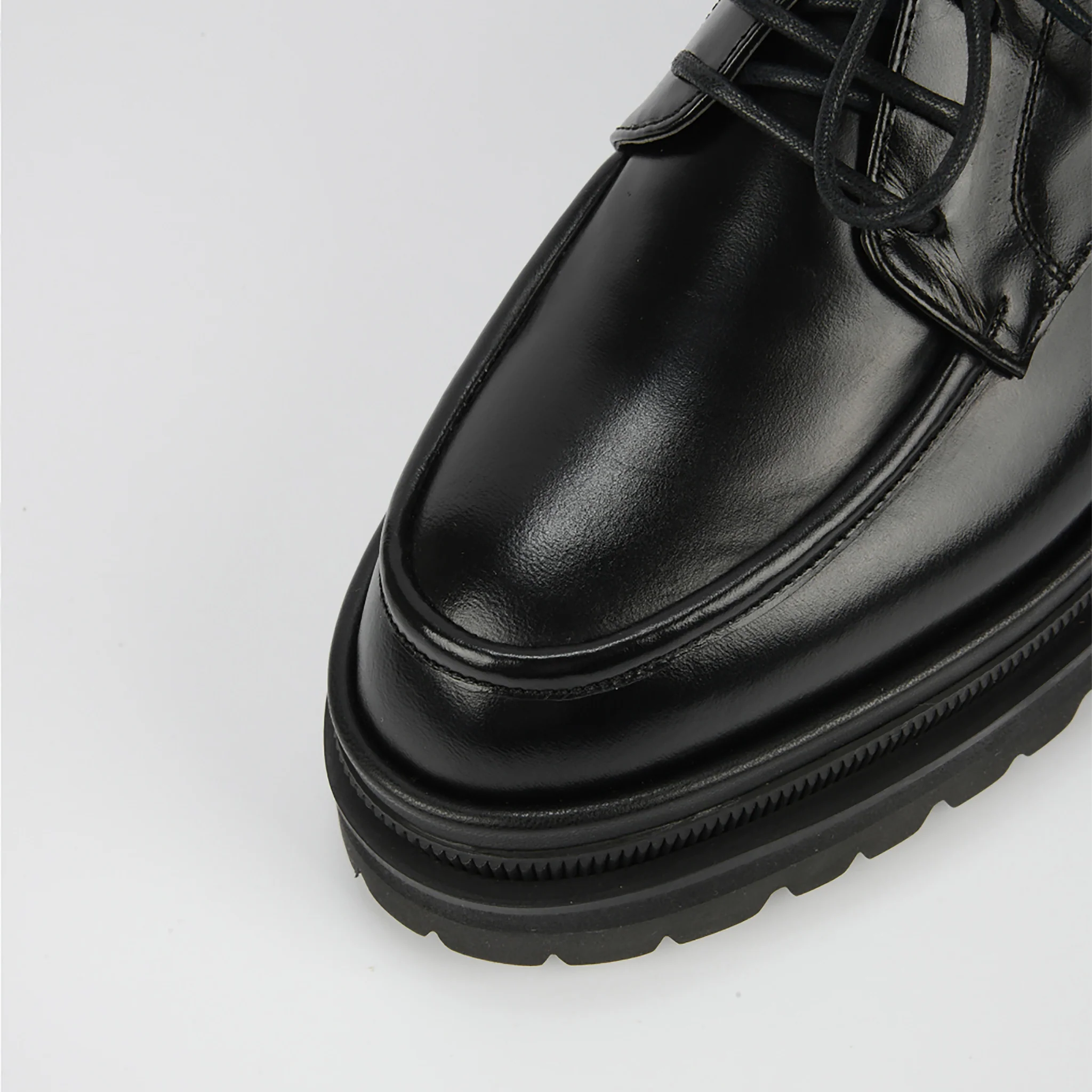 Black Chunky Leather 
Derby Shoes with Lug Sole - Image 5