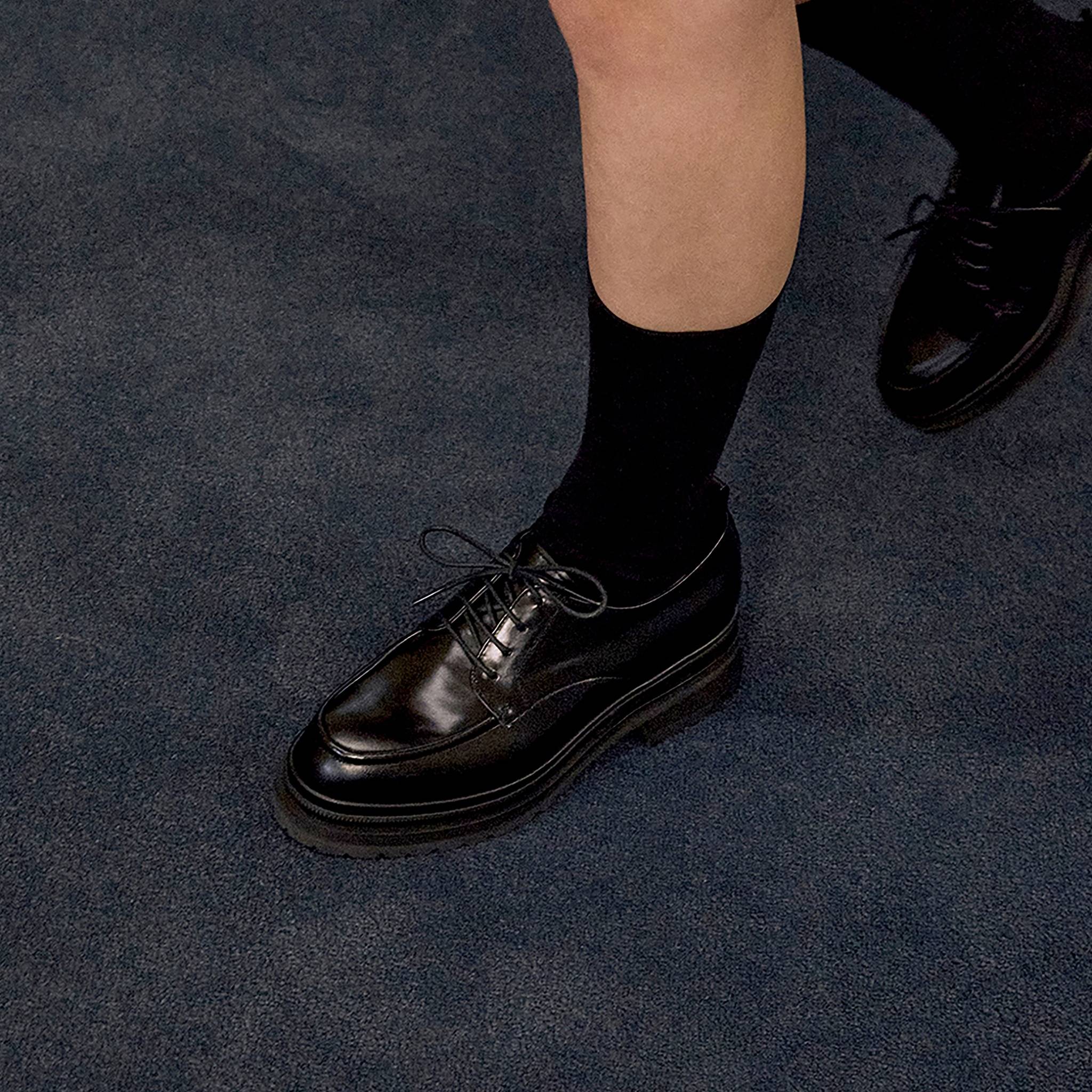 Black Chunky Leather 
Derby Shoes with Lug Sole - Image 8