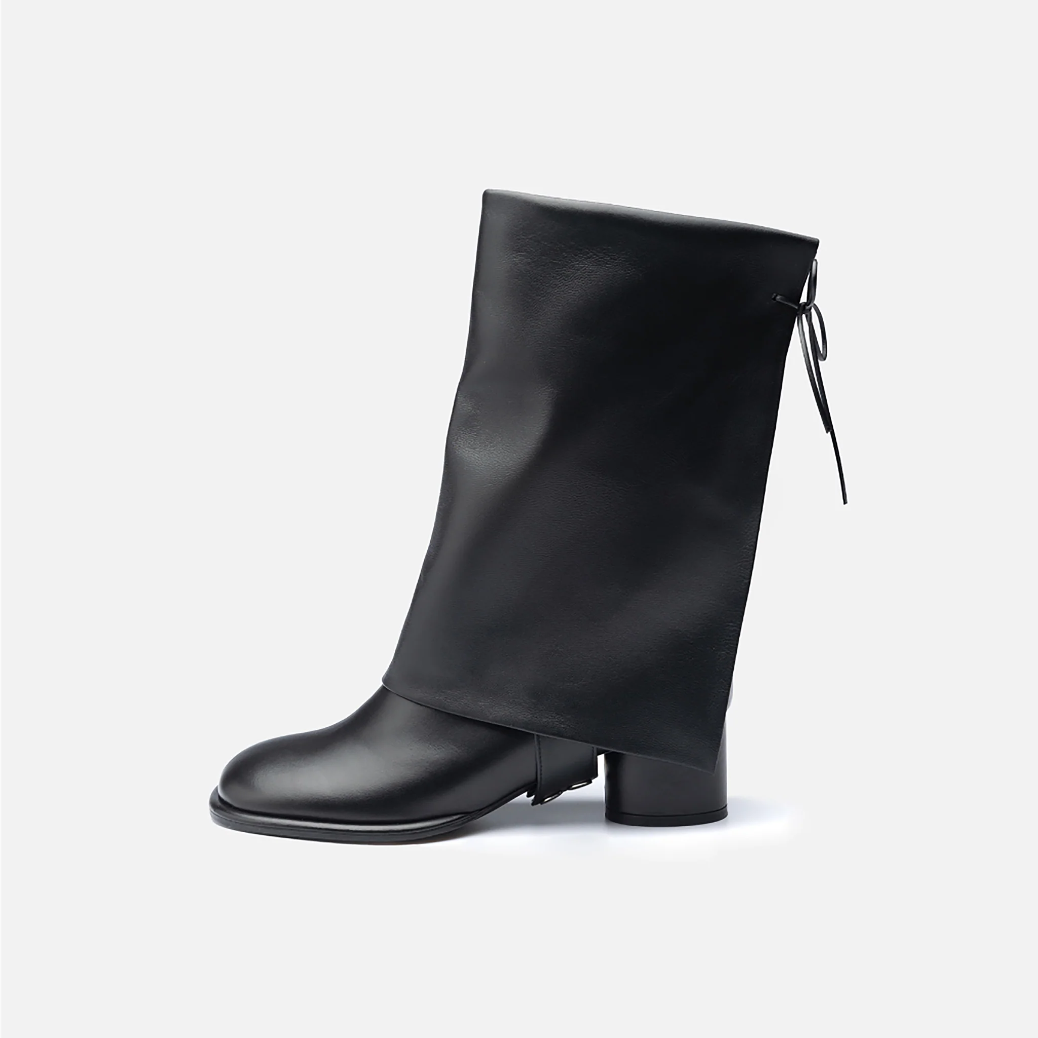 Black Convertible Mid-Calf Leather Boots with Cover - Image 11
