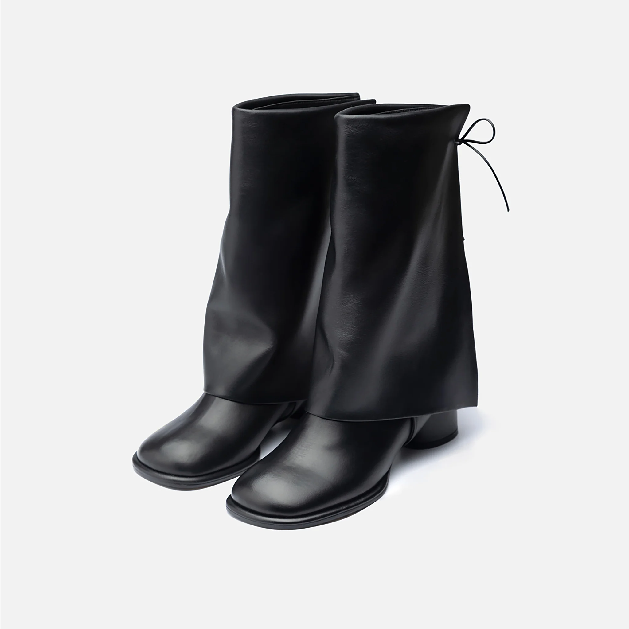 Black Convertible Mid-Calf Leather Boots with Cover - Image 2