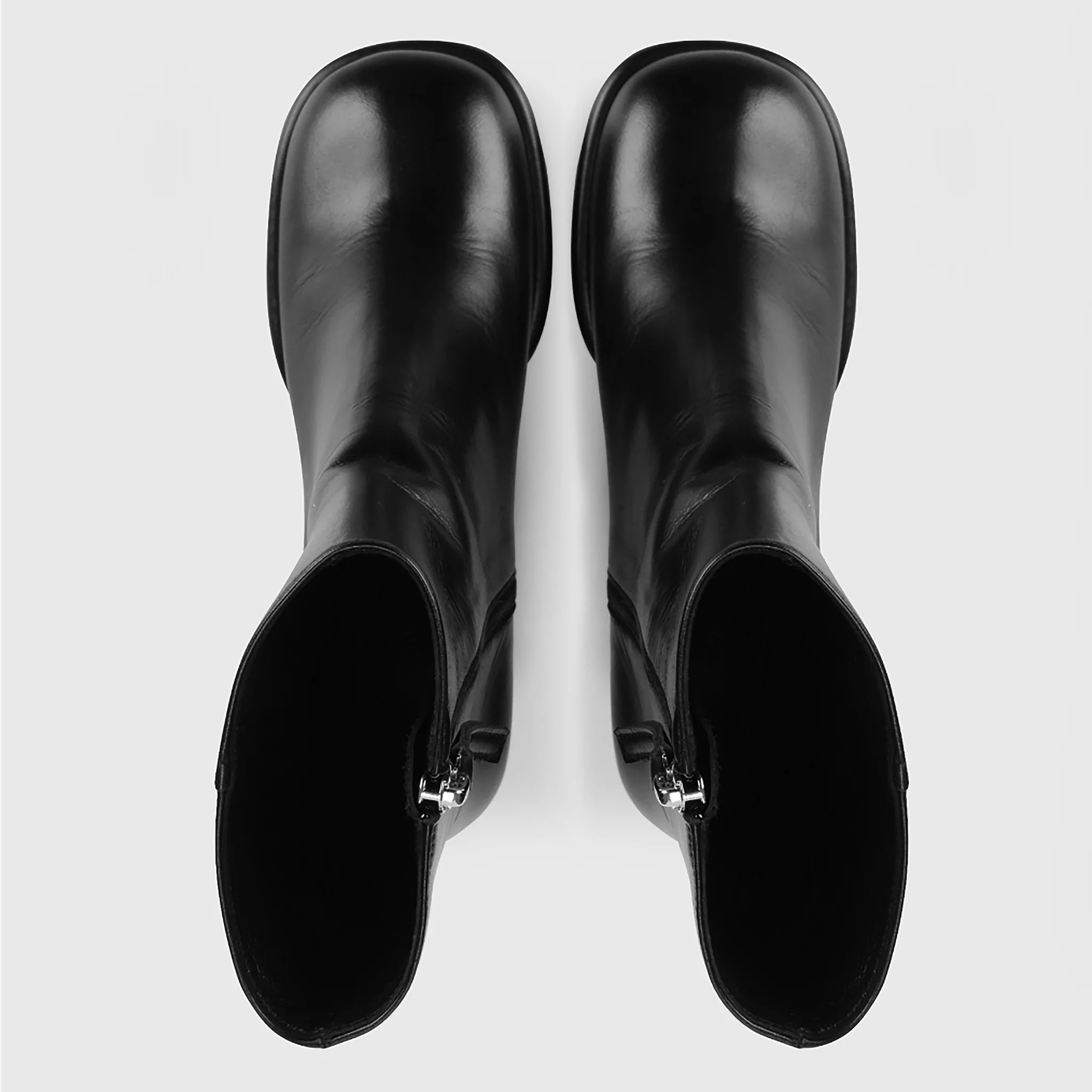 Black Convertible Mid-Calf Leather Boots with Cover - Image 6