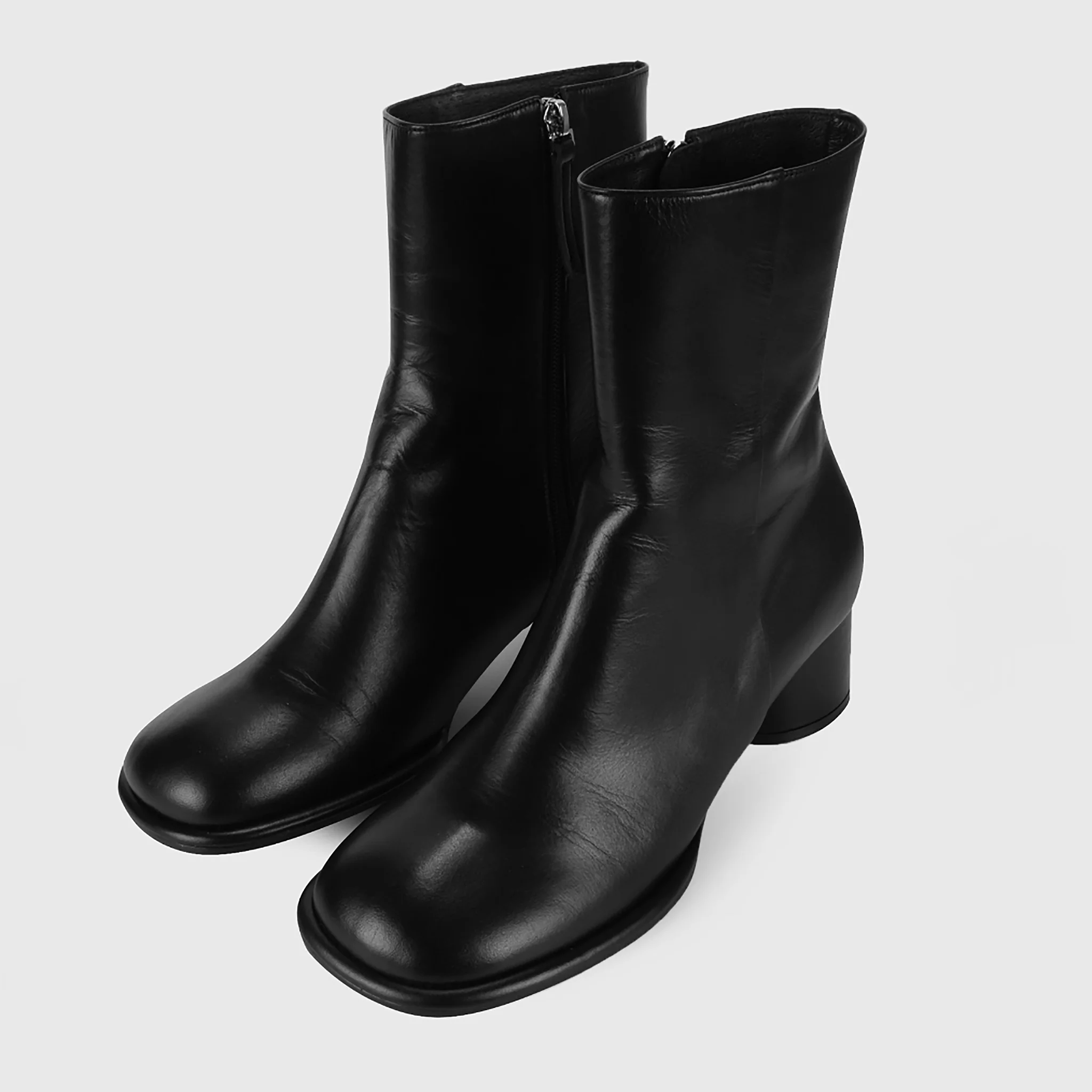 Black Convertible Mid-Calf Leather Boots with Cover - Image 9