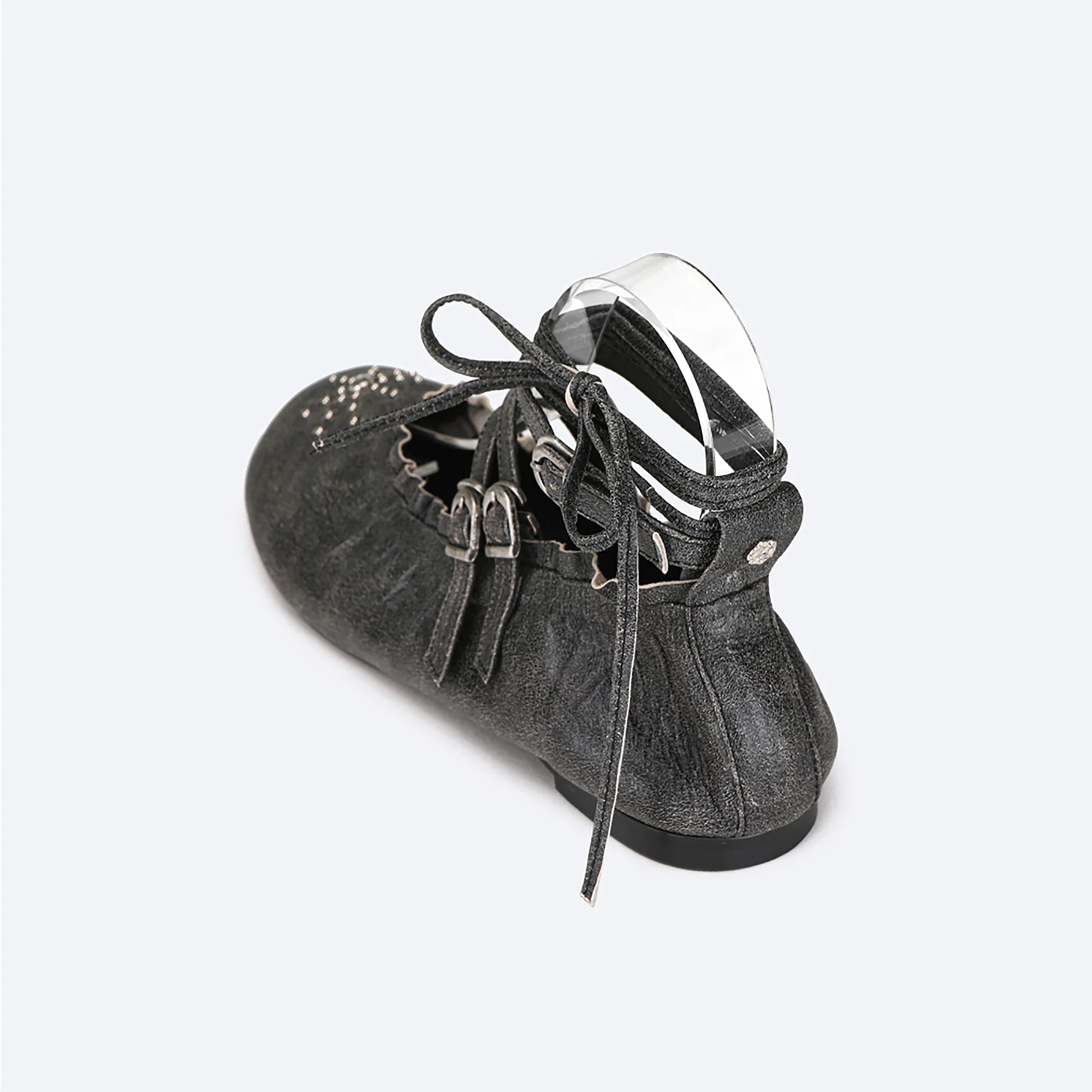 Black Distressed Lace-Up Ballerina Flats - Image 4