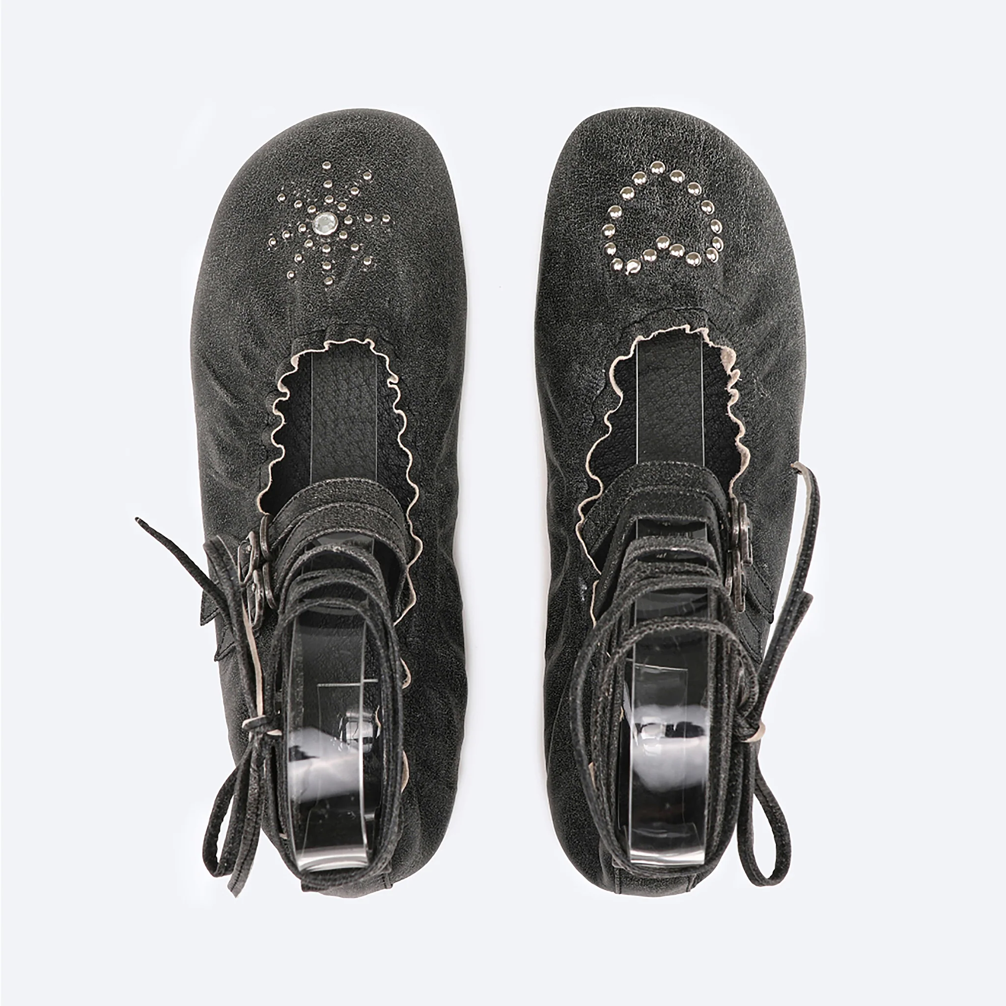 Black Distressed Lace-Up Ballerina Flats - Image 6